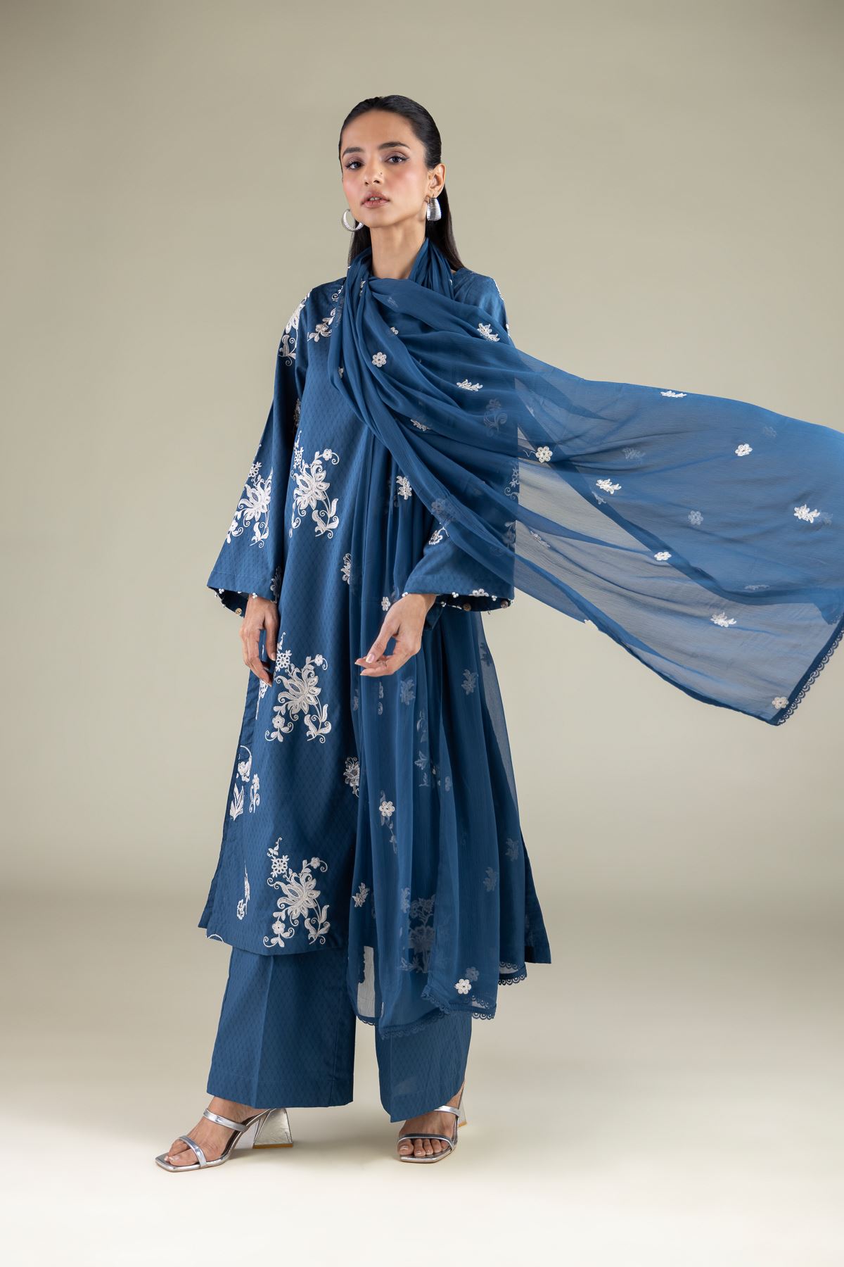 Embroidered Chiffon Floral Draped Dupatta - 1-26-146-A-F-VG