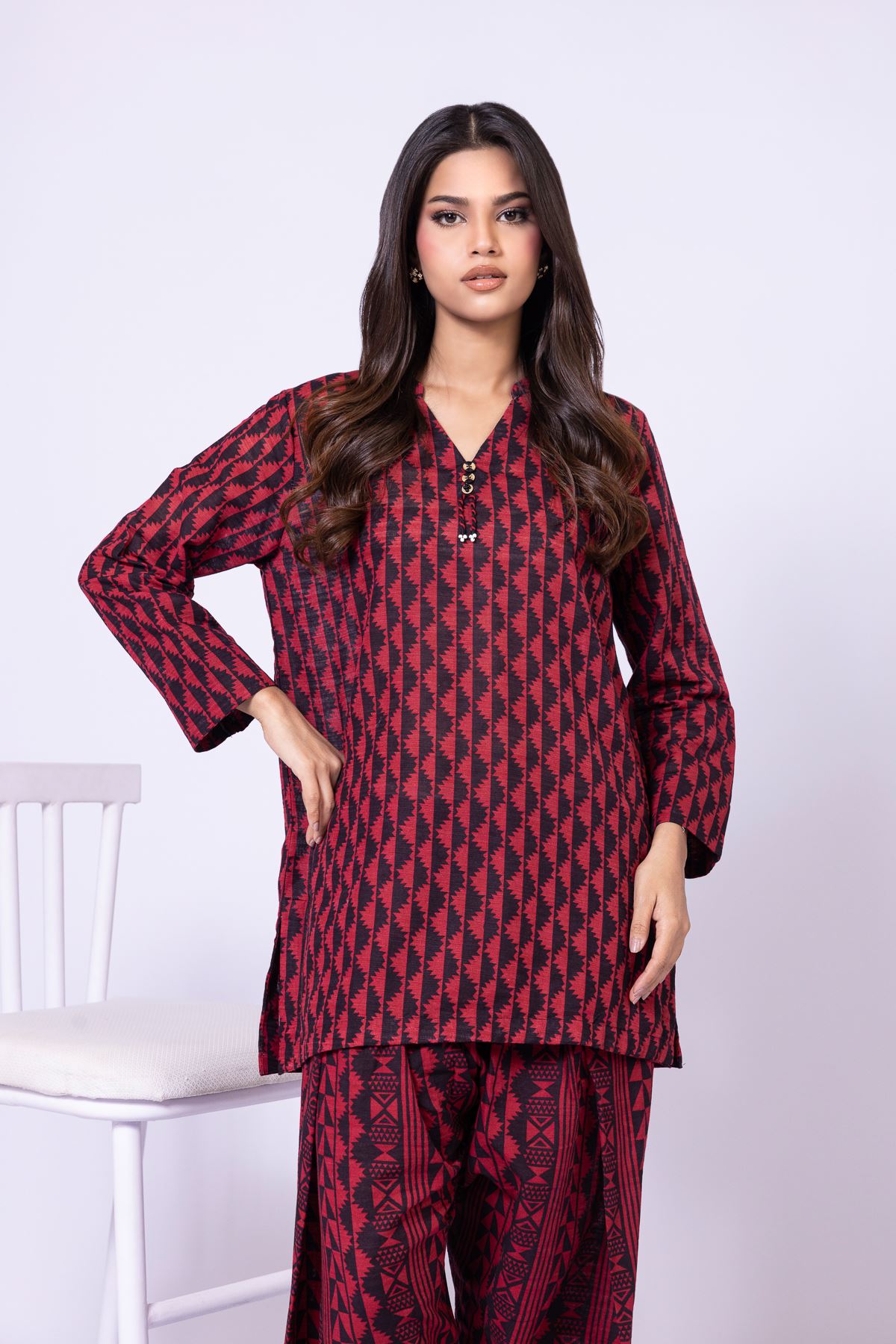 Printed Textured Cotton Kurta - 25-10-11E4-04TB-VG