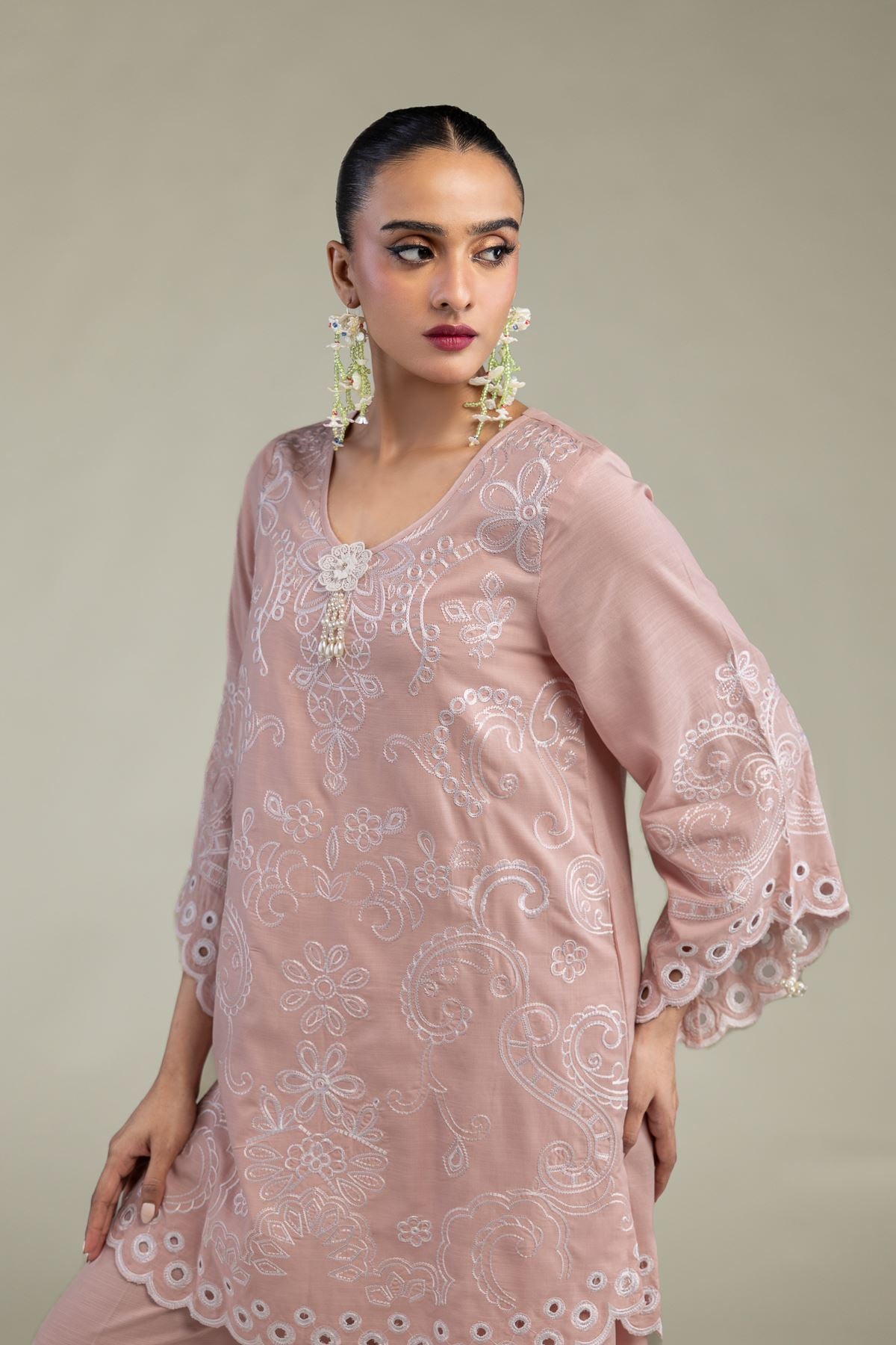 Embroidered Raw Silk Floral Silk Kurta - 1-26-102-A-F-VG