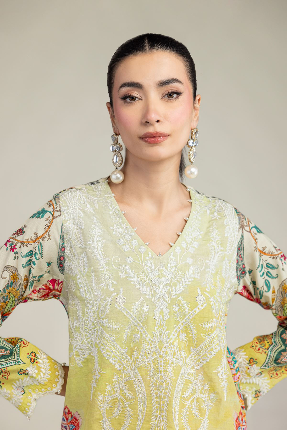 Embroidered Raw Silk Short Floral Kurta - 2-26-212-A-A1-VG