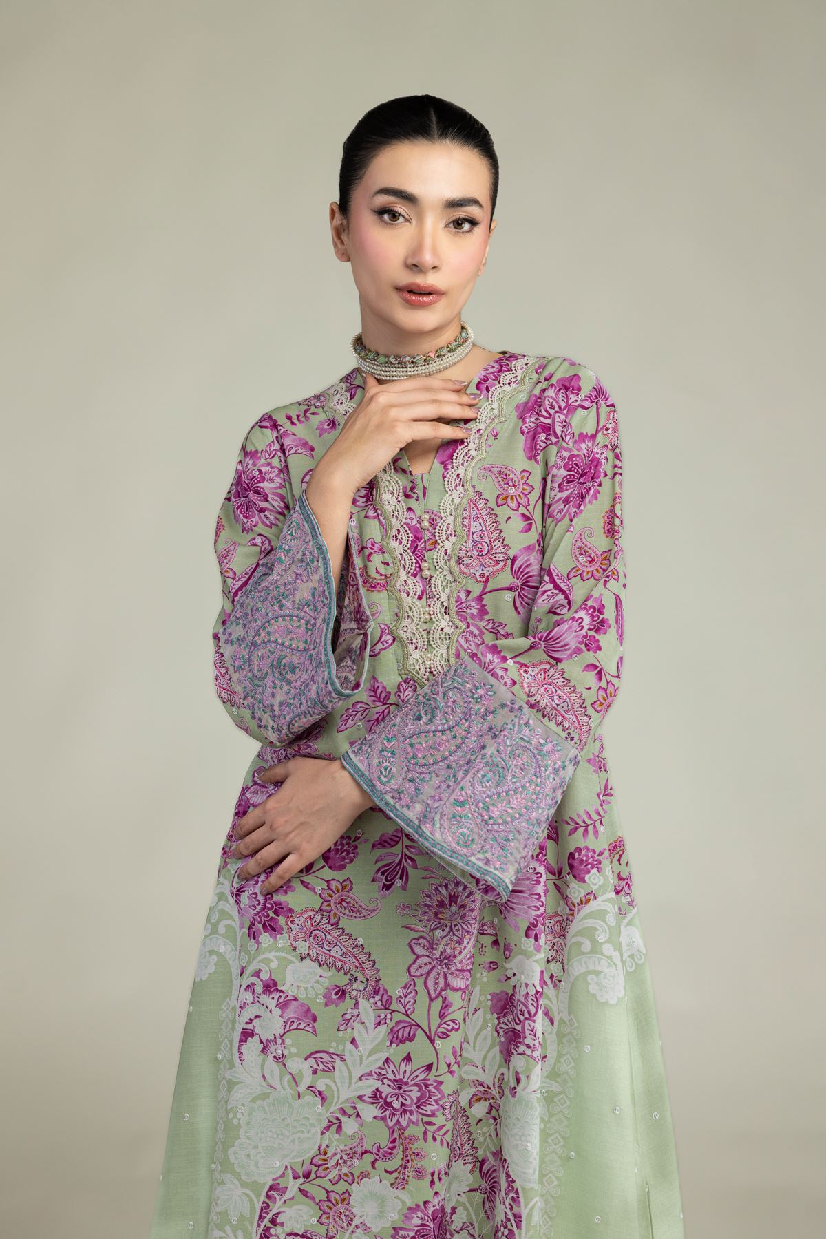 Embroidered Raw Silk Floral Longline Kurta - 2-26-212-A-C1-VG