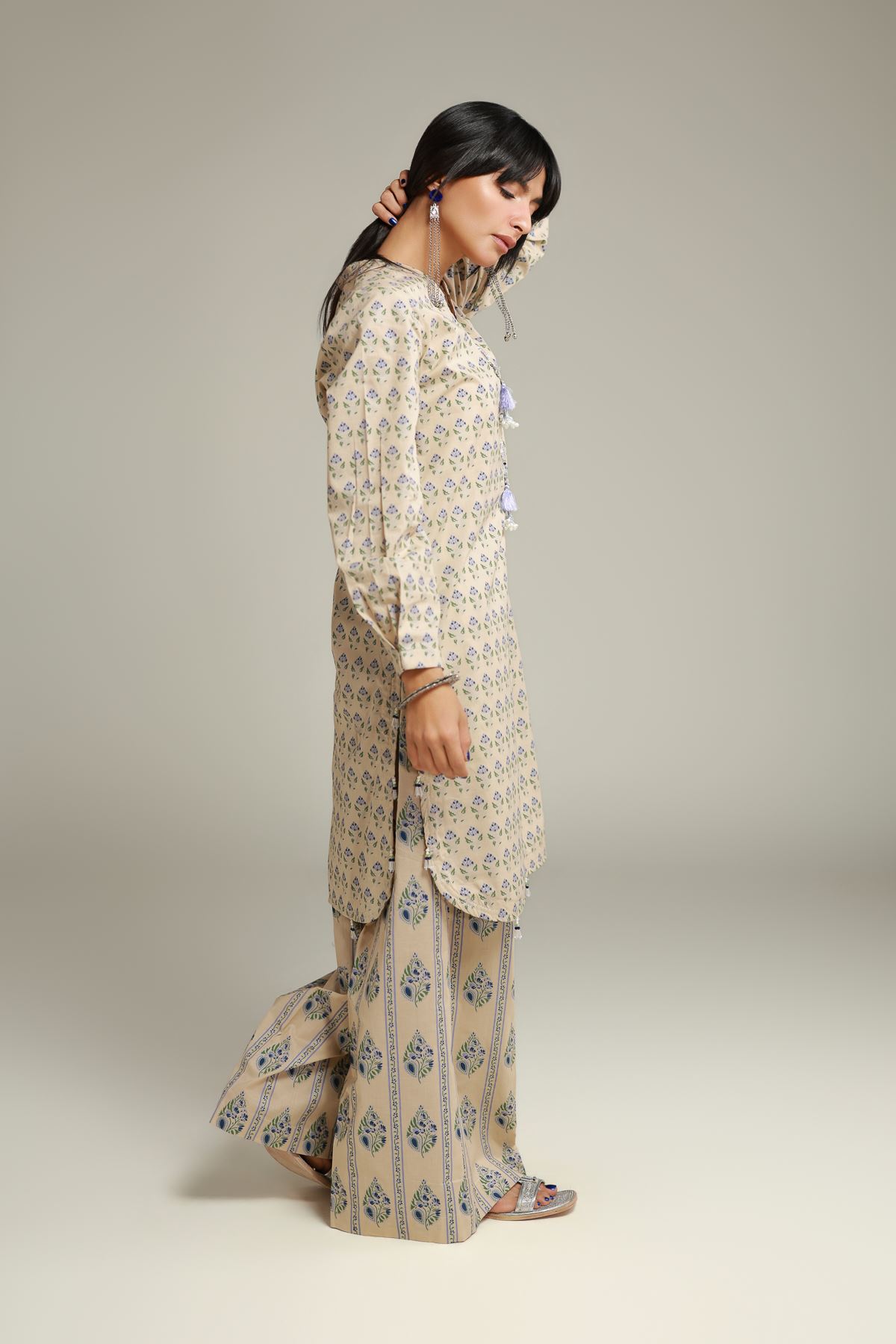 Printed Cambric Floral Longline Kurta - 12-26-115-F-E-VG