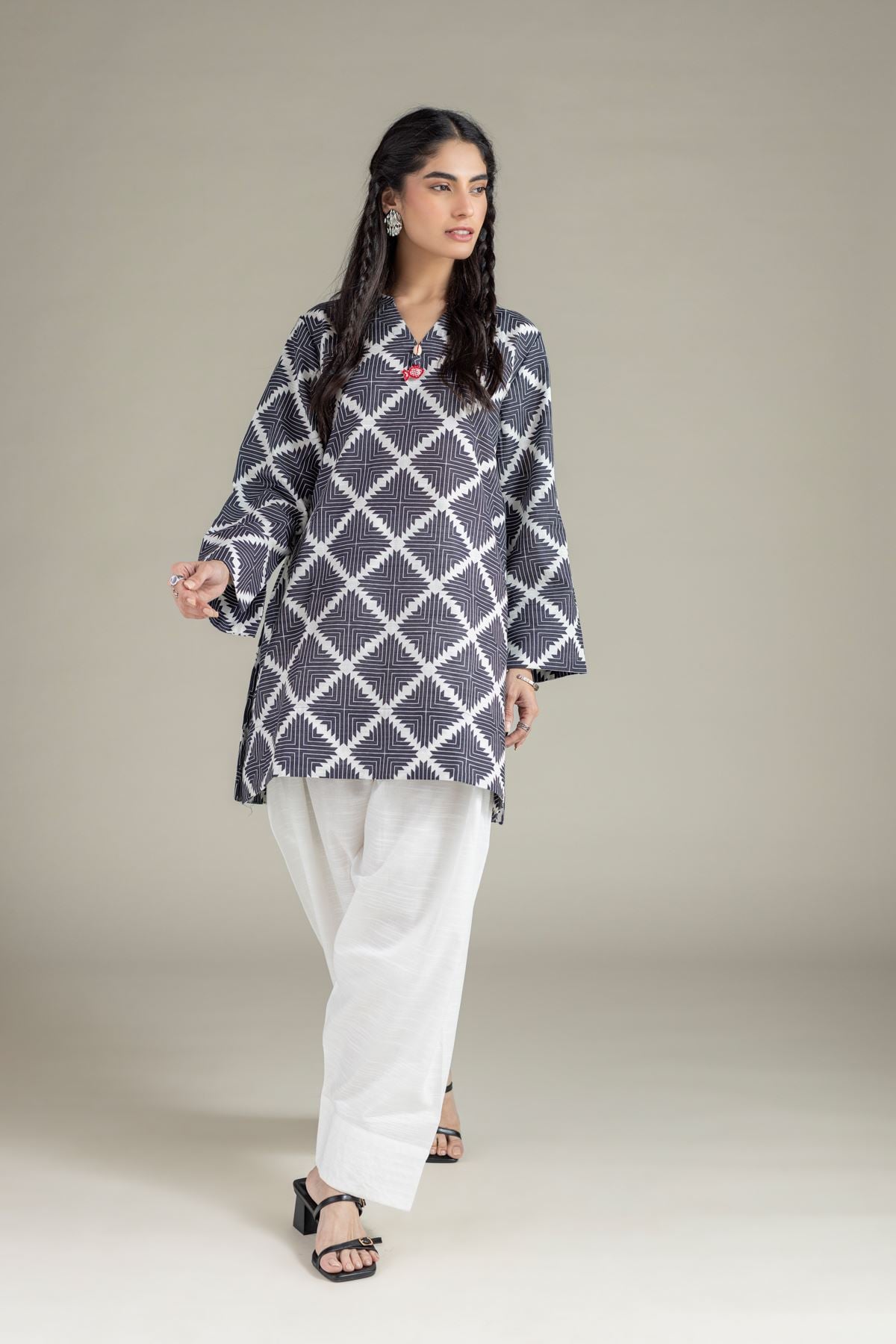 Printed Khaddar Kurta - 25-09-12E2-01TA-VG