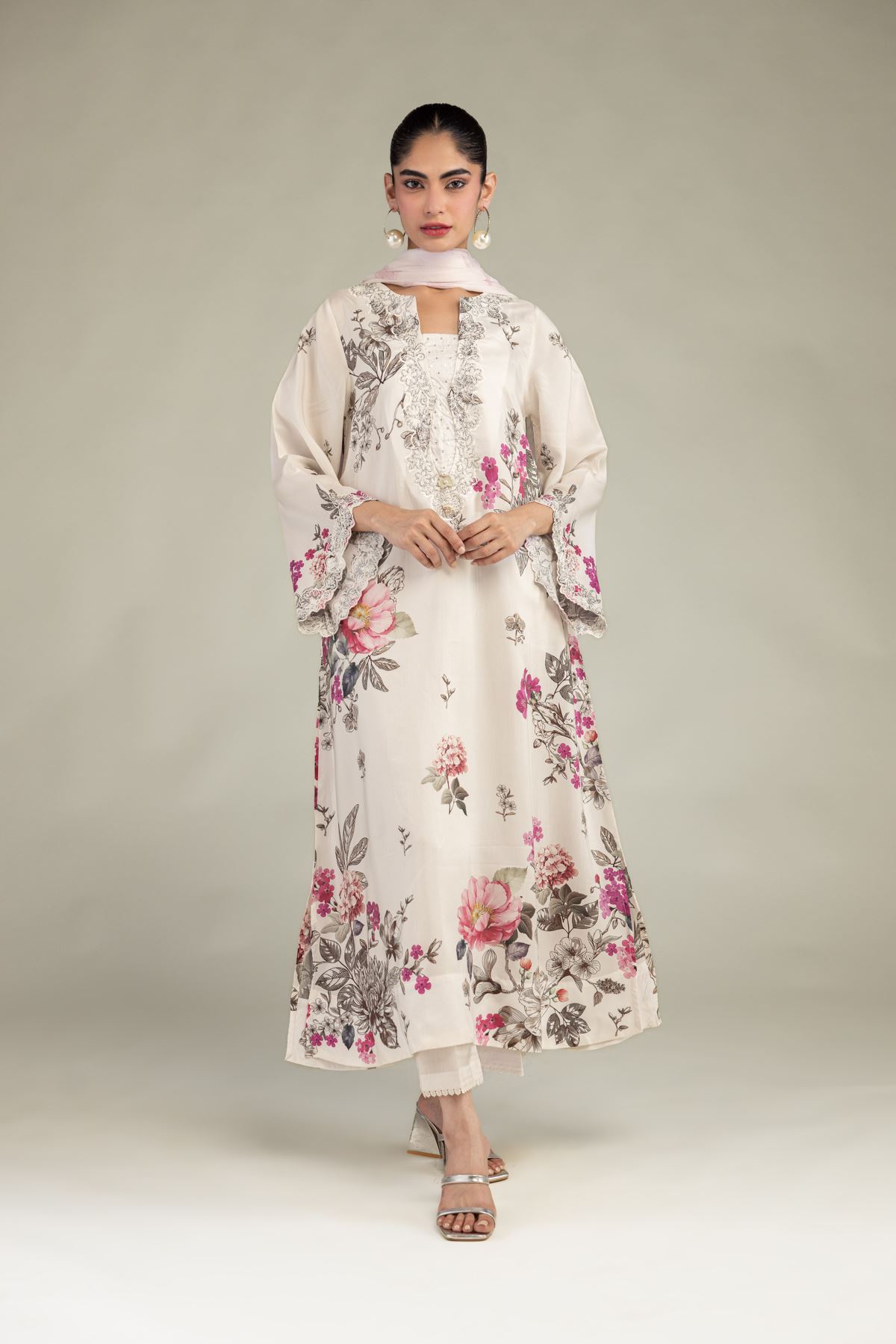 Embroidered Blended Viscose Floral Long Kurta - 1-26-241-B-F1-VG