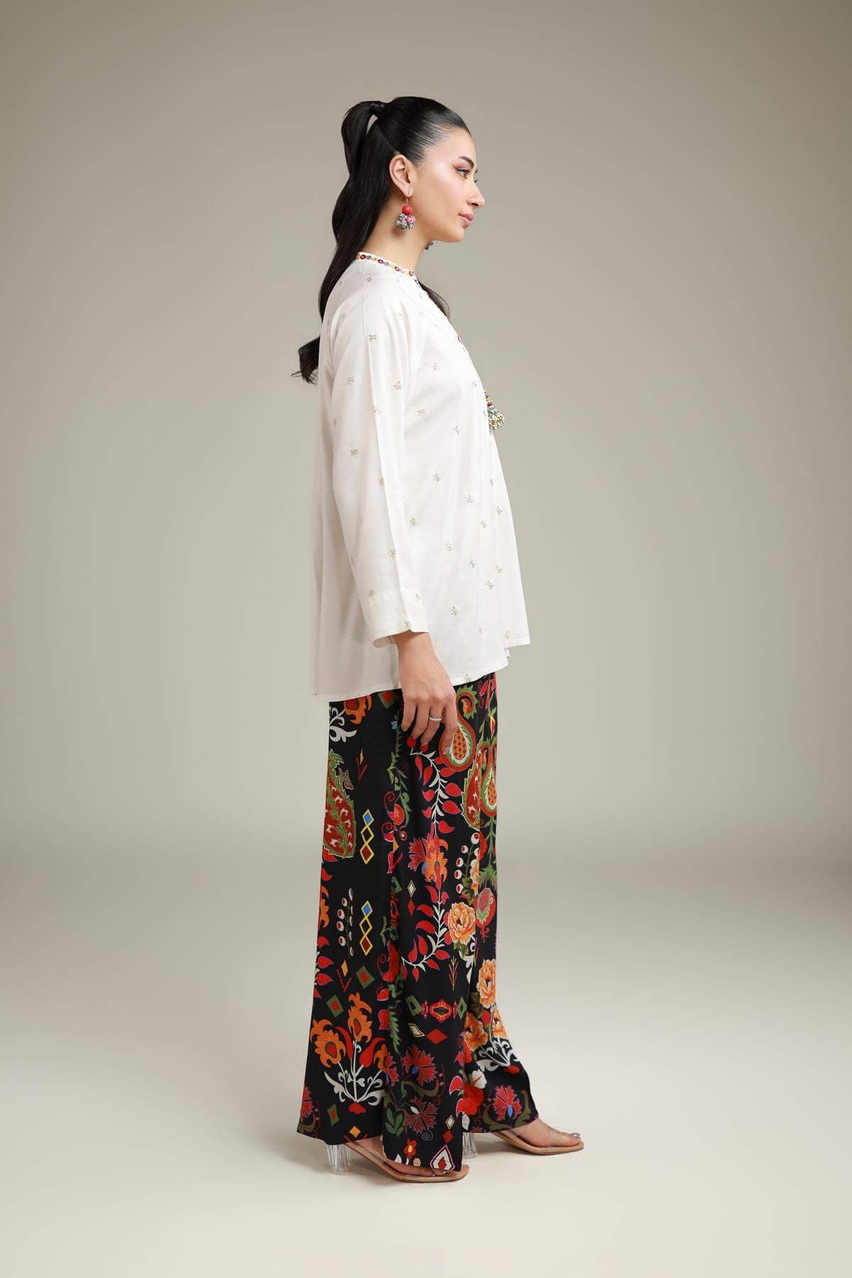 Embroidered Viscose Crepe Black Viscose Trousers - 6-26-103-A-F-VG
