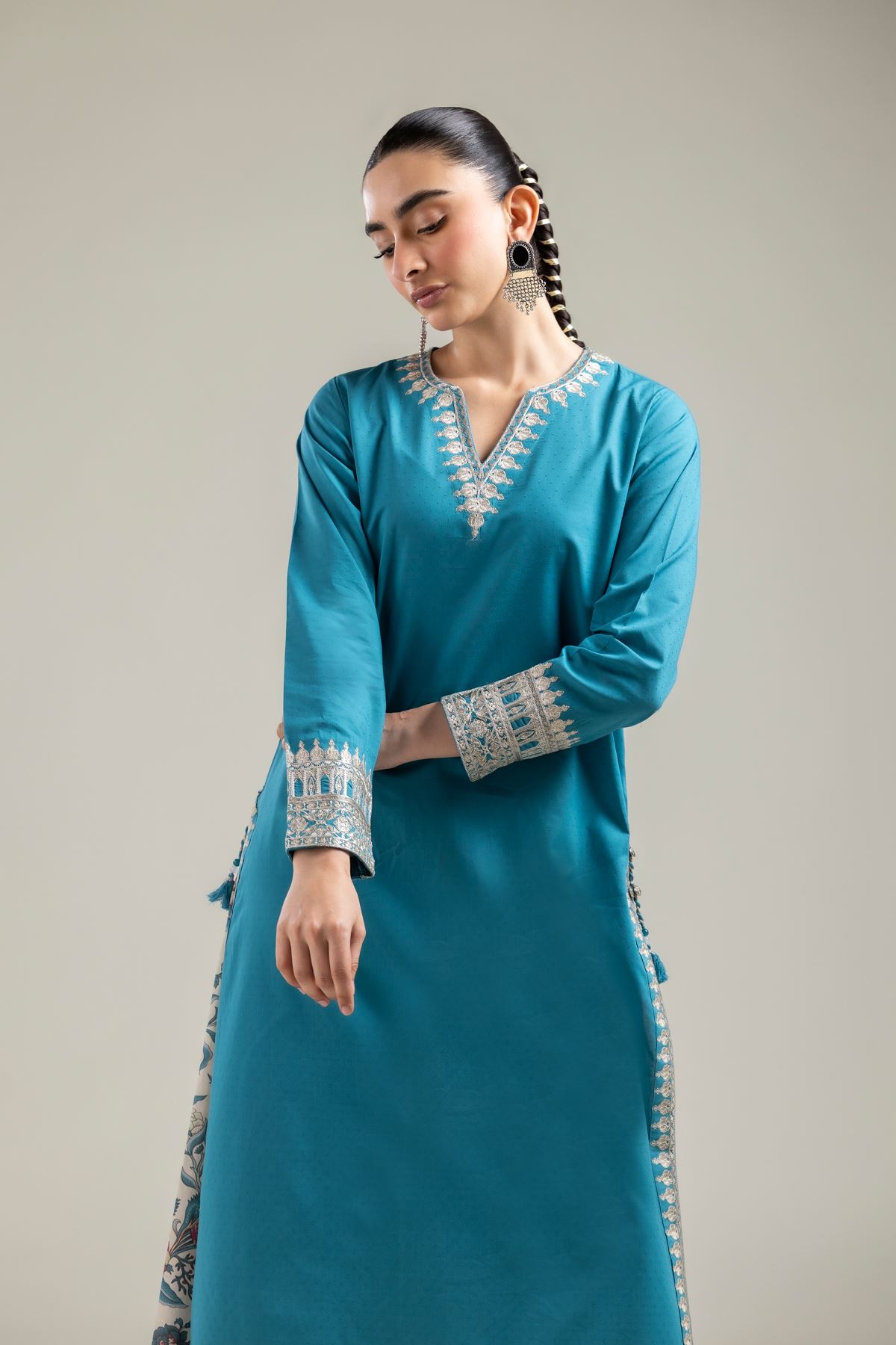 Embroidered Cotton Dobby Teal Cotton Kurta - T-A33-26-102FG-VG