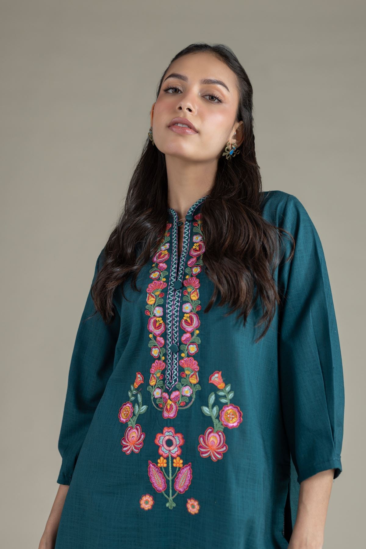 Embroidered Heavy Textured Cotton Kurta - EET24546B-VG