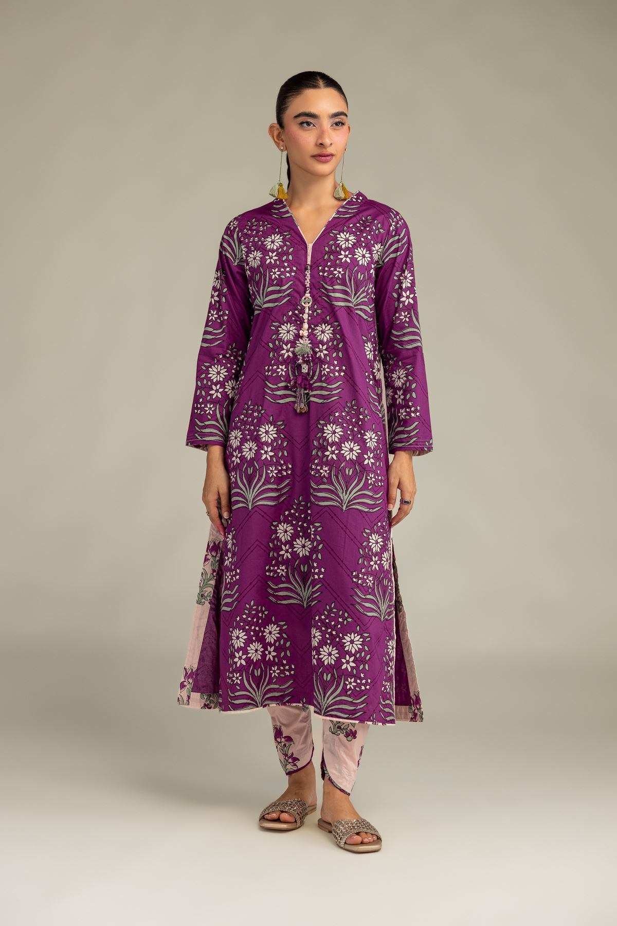 Printed Cambric Floral Pink Shalwar - 1-26-102-A-F-VG