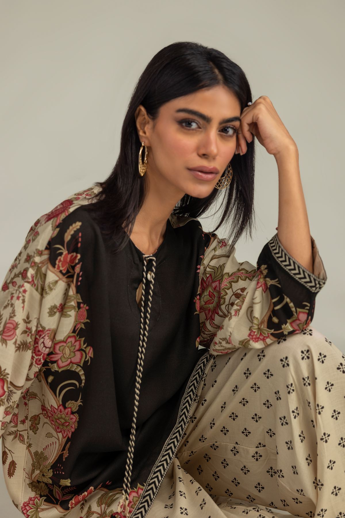 Printed Raw Silk Floral Silk Kurta - 1-26-333-B-C1-VG