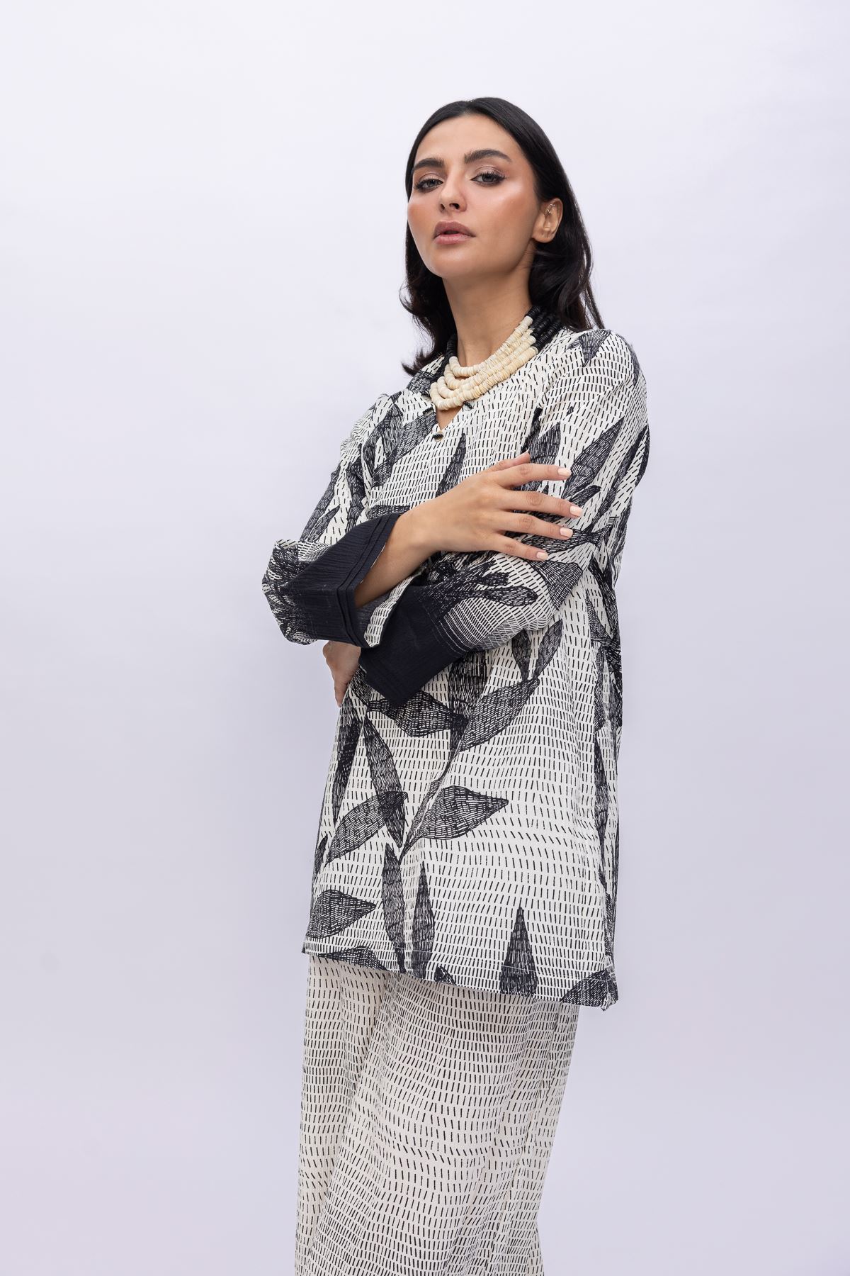 Printed Ripple Crinkle Longline Cotton Kurta - 25-04W16-04TA-VG