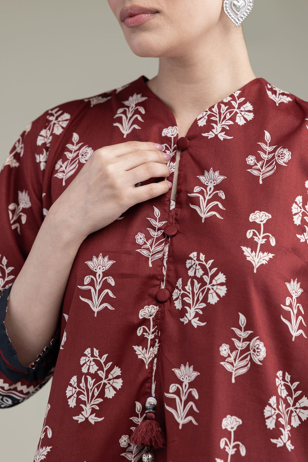 Printed Cambric Maroon Cambric Kurta - T-A33-26-206FH1-VG