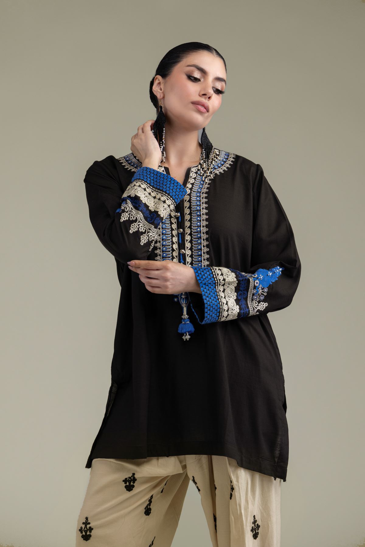 Embroidered Raw Silk Short Silk Kurta - T-A11-26-108FE2-VG