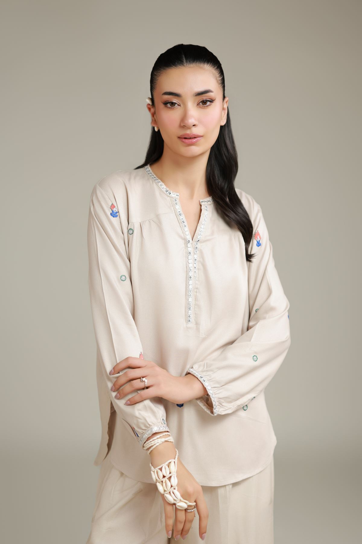 Embroidered Viscose Crepe Tunic - 2-26-202-A-D-VG