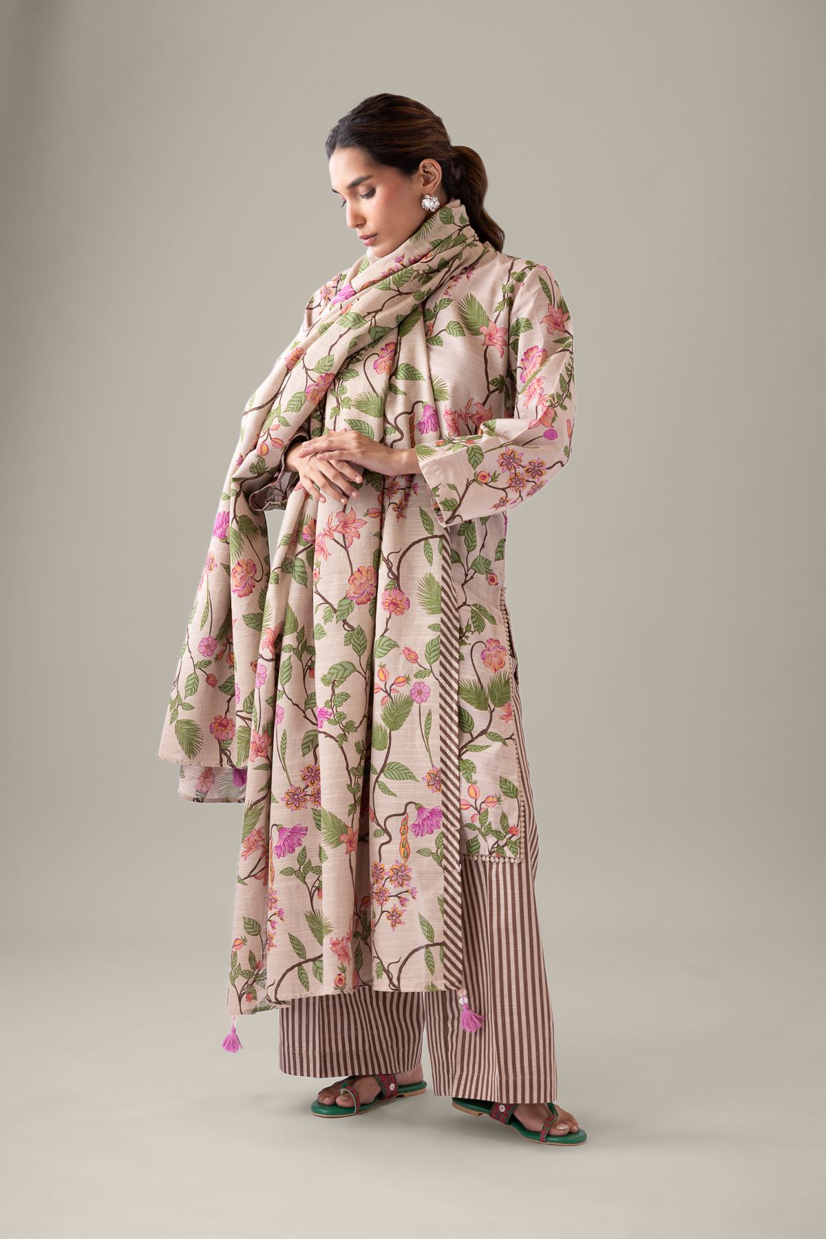 Printed Textured Cotton Dupatta - 25-09-11E13-07TA-VG