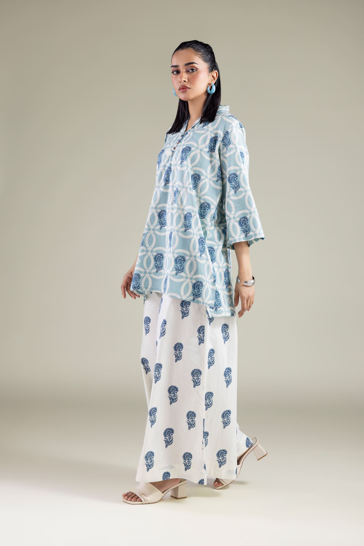 Printed Cambric Wide Floral Pants - 1-26-145-A-H-VG