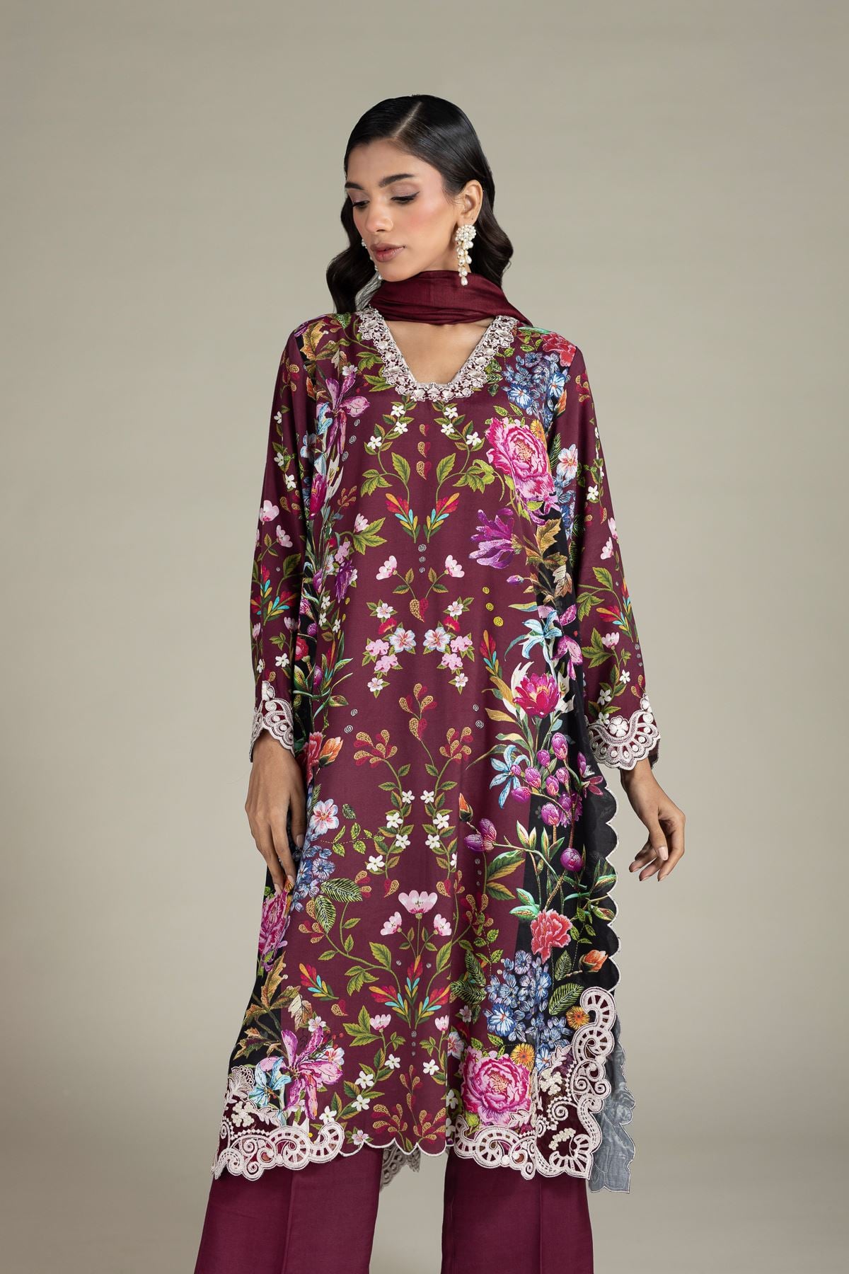 Embroidered Raw Silk Three-Piece Tailored Set - T-A33-26-102FD-VG