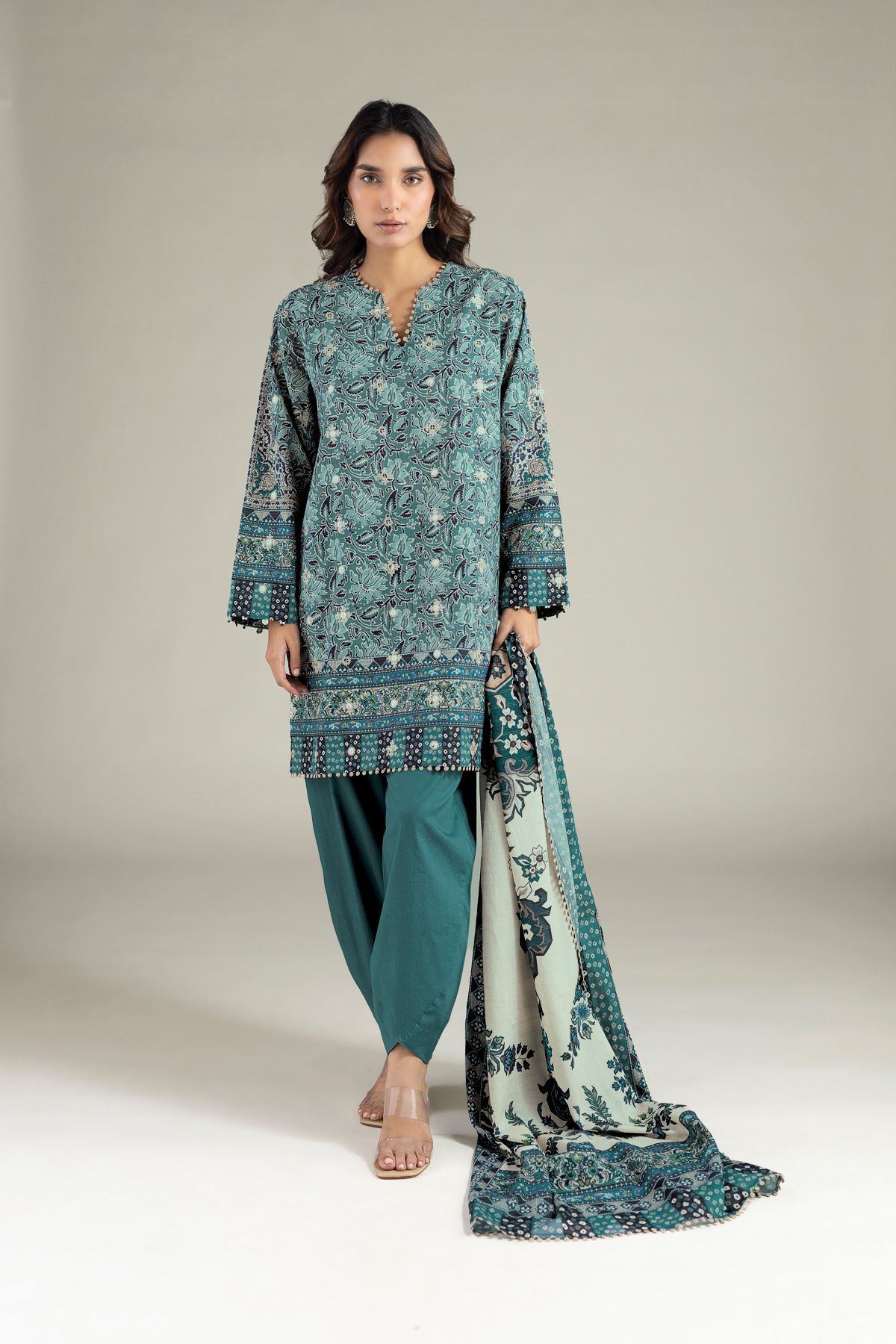 Embroidered Messuri Tailored 3 Piece - T-A22-26-117FC1-VG
