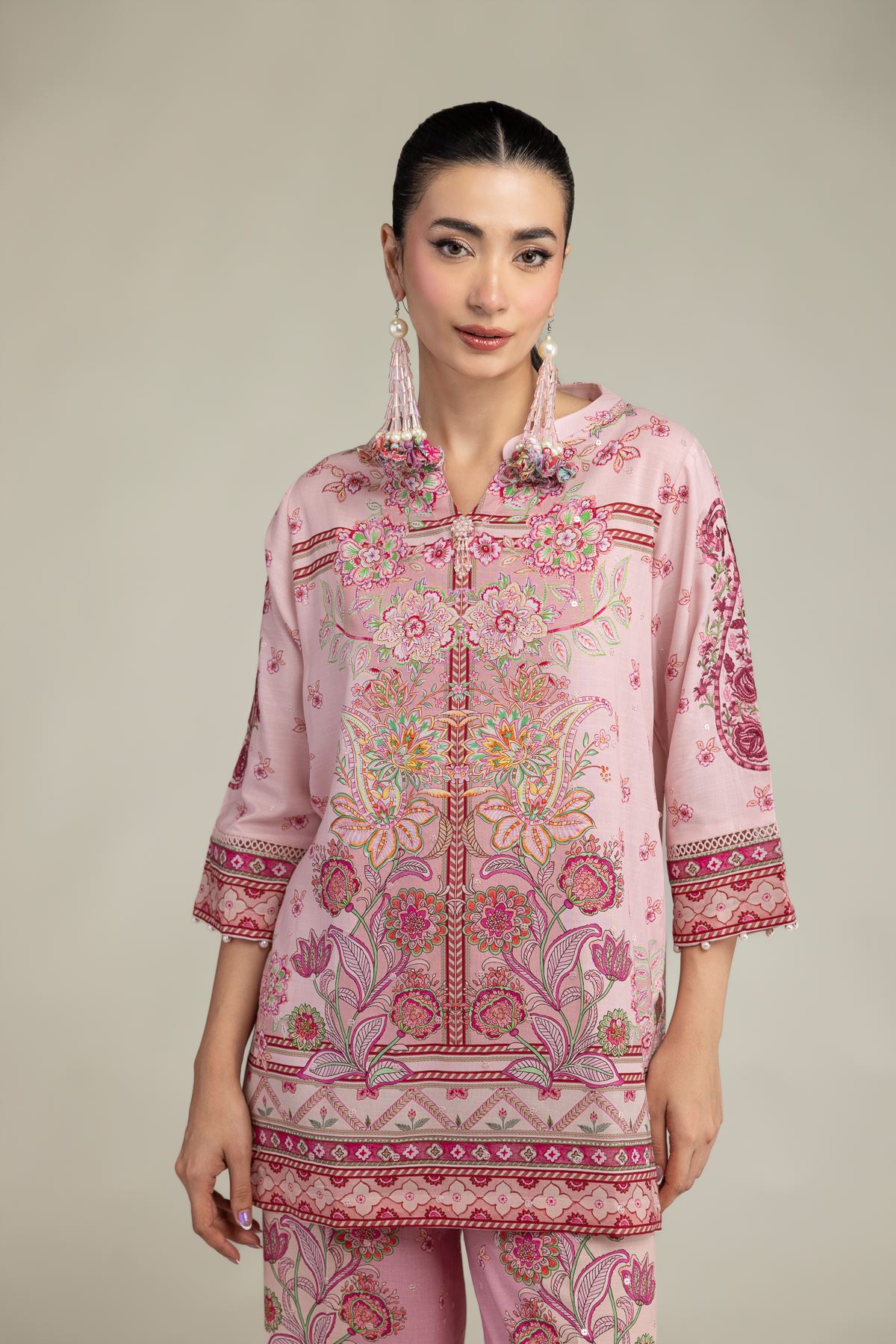 Embroidered Raw Silk Short Floral Kurta - 1-26-231-A-C1-VG
