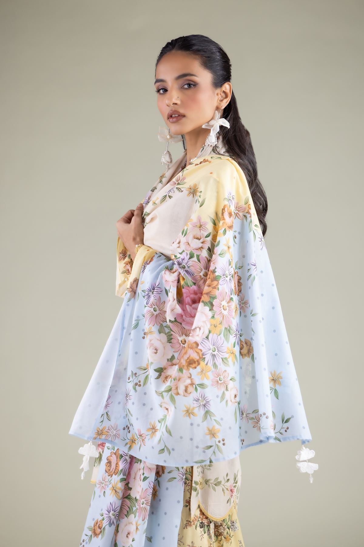 Embroidered Lawn Floral Dotted Dupatta - 1-26-129-A-C-VG