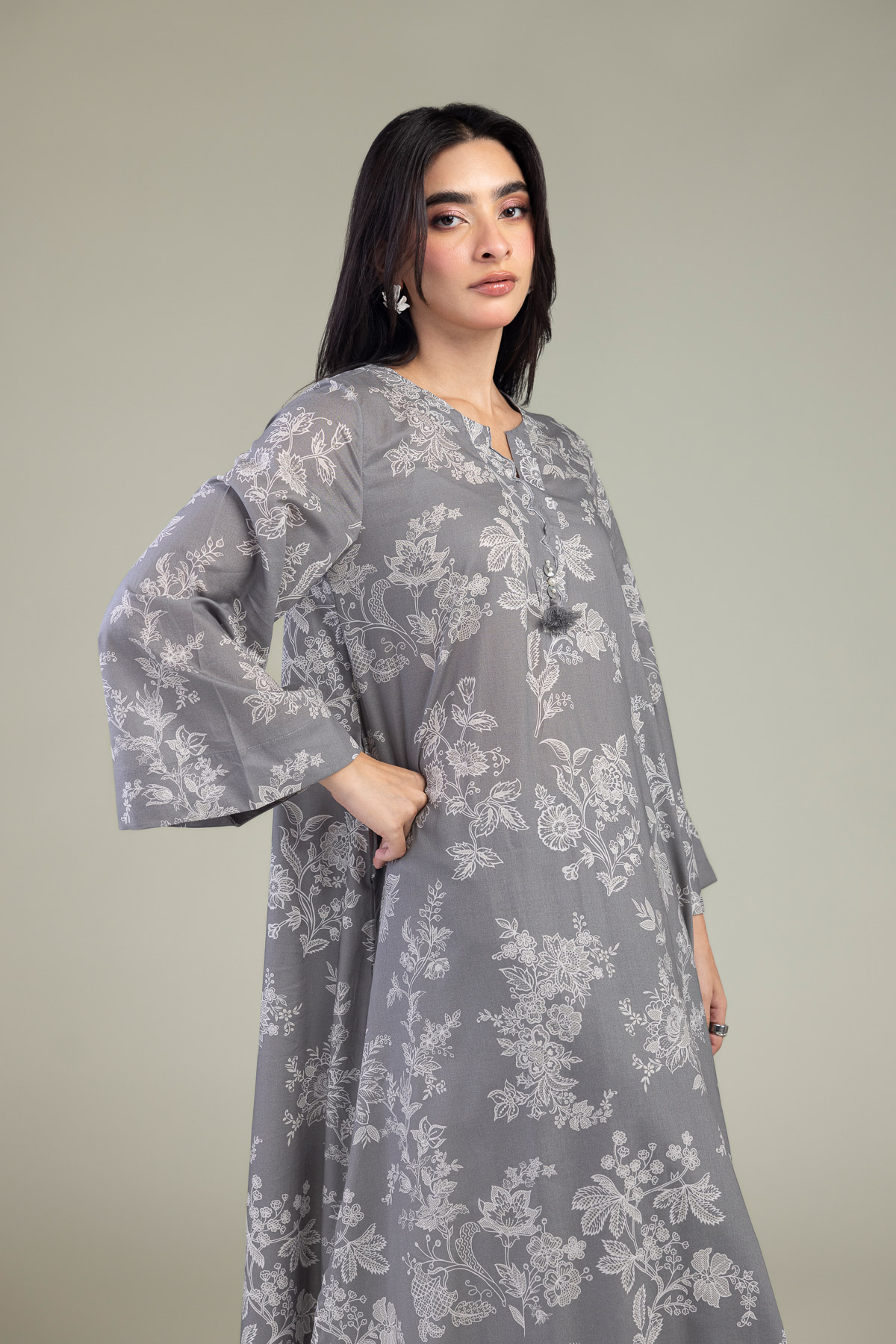 Embroidered Cambric Gray Cambric Kurta - 1-26-102-A-F-VG