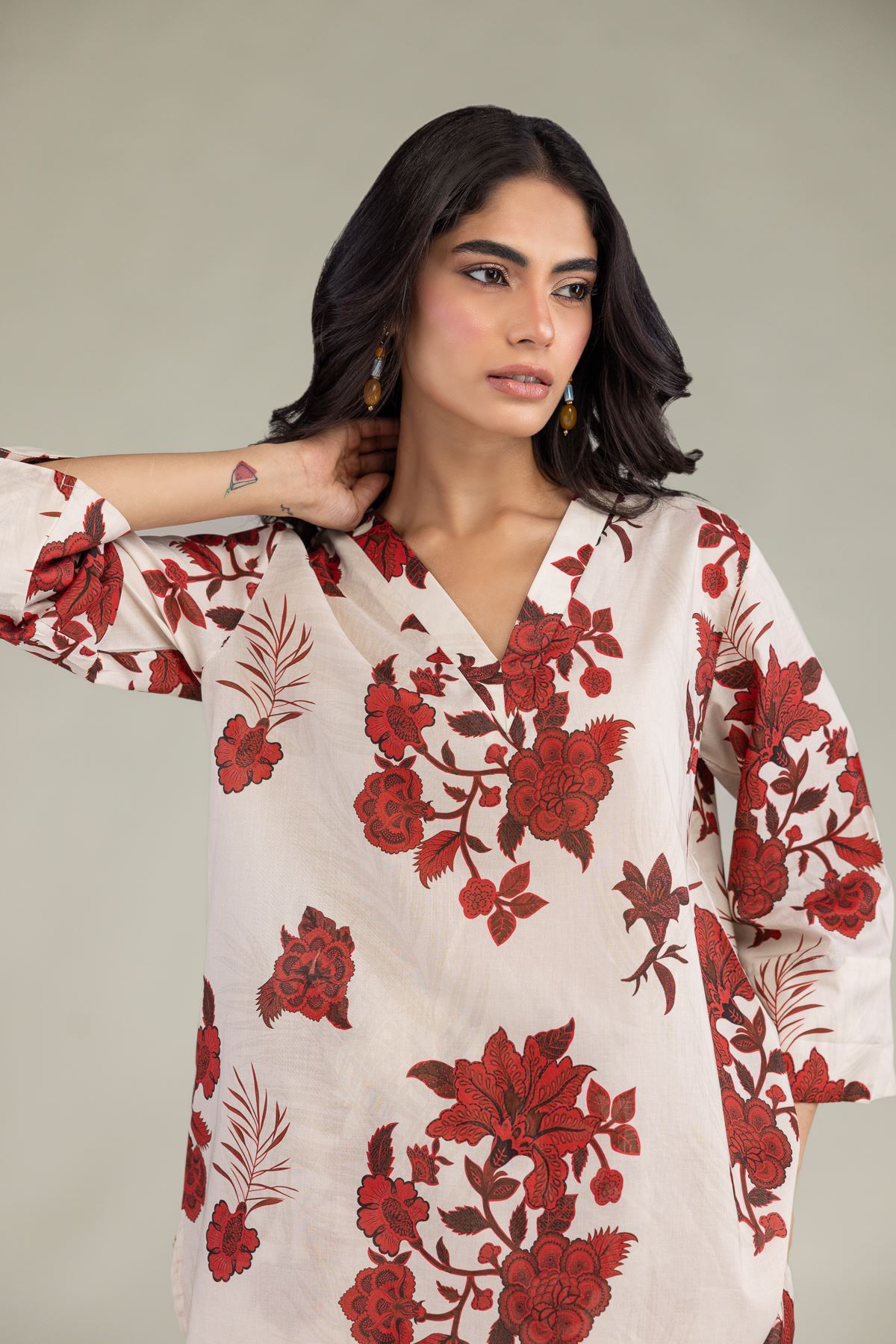 Printed Cambric Floral V-Neck Tunic - 6-26-208-A-J1-VG