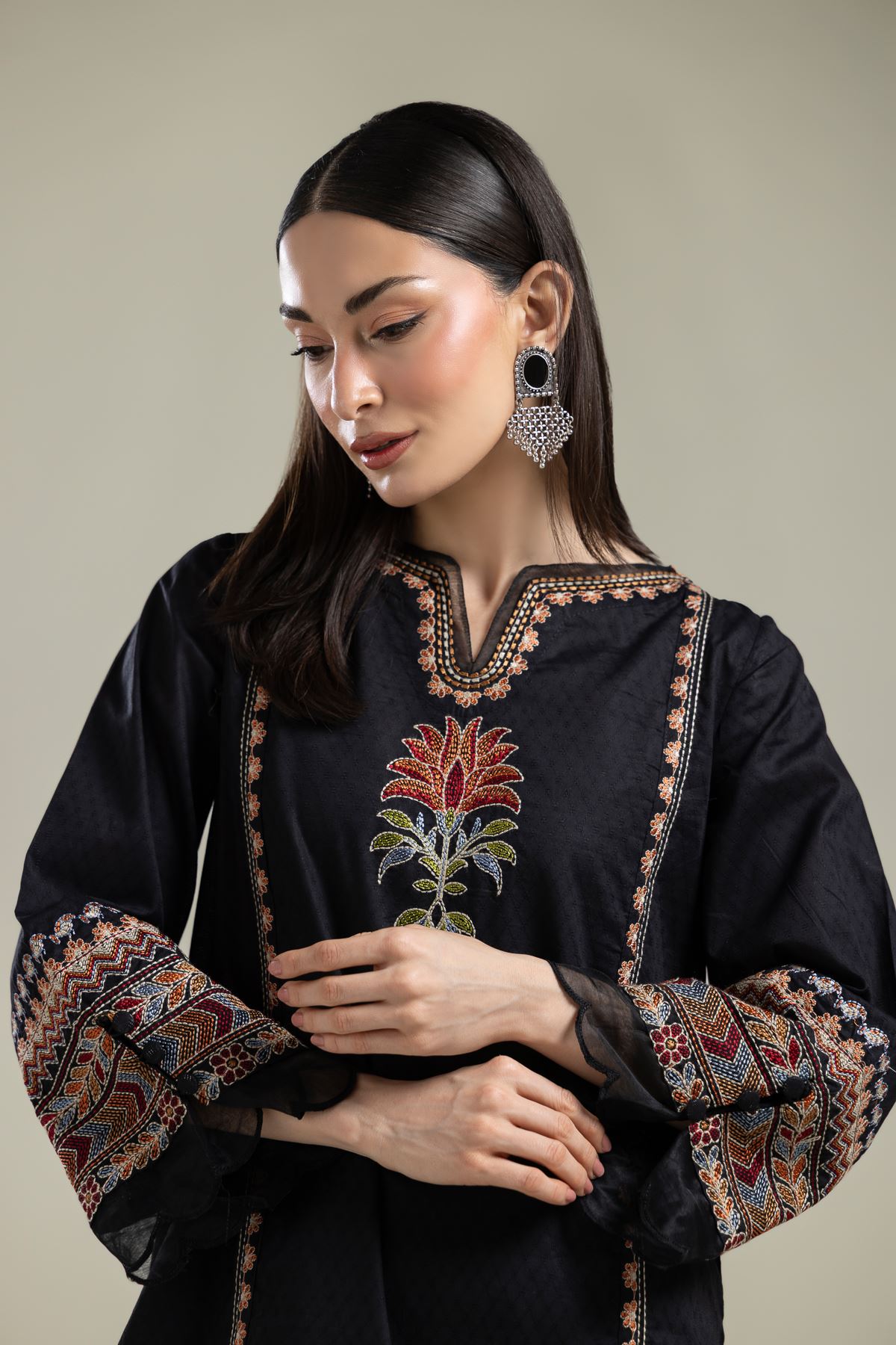 Embroidered Cotton Dobby Black Embroidered Kurta - 1-26-134-A-G-VG