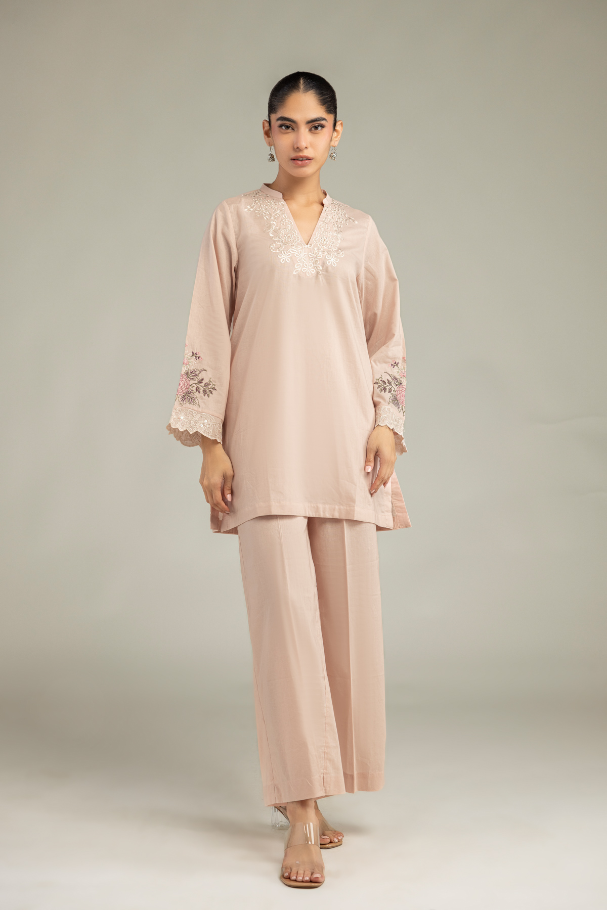 Embroidered Cambric Solid Cambric Pants - 1-26-102-A-F-VG