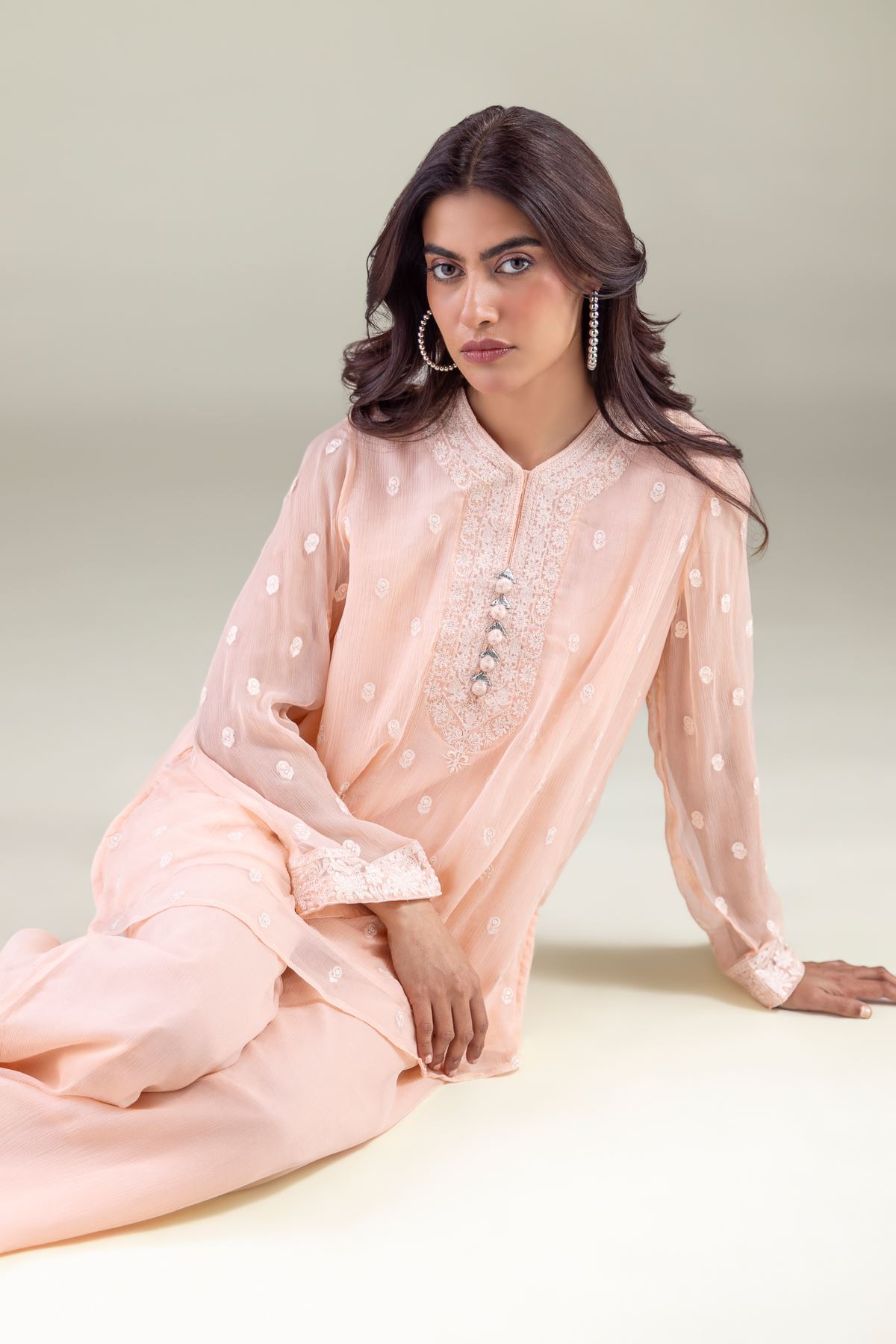 Embroidered Chiffon 2-Piece Co-ord Set - 1-26-127-A-D-VG
