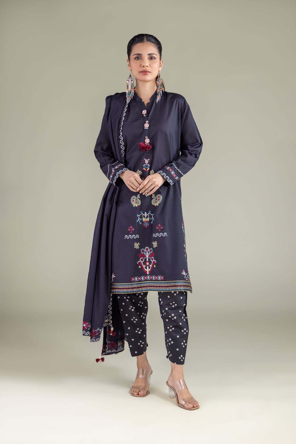 Embroidered Lawn Geometric Draped Dupatta - 25-10-12E11-10TA-VG