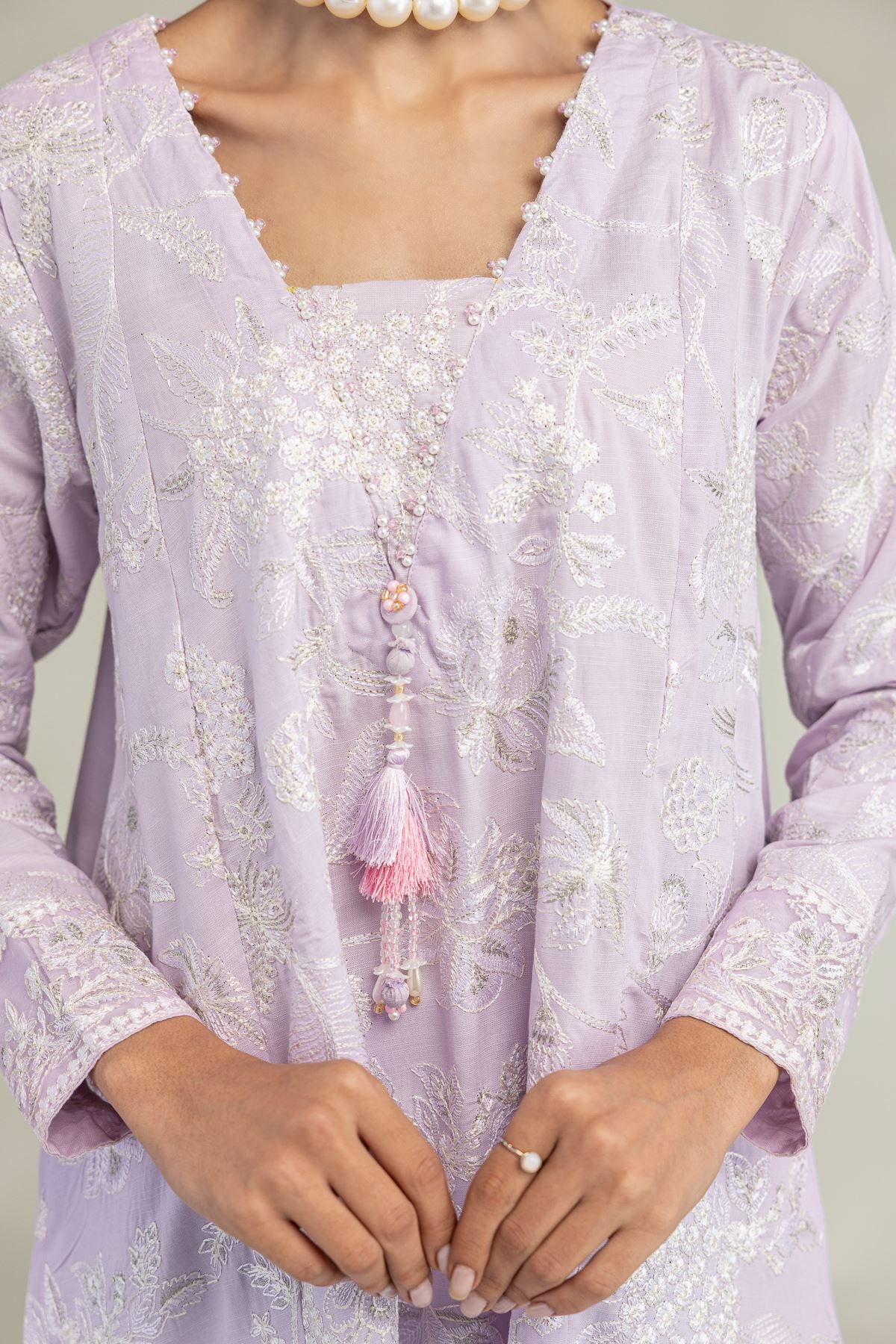 Embroidered Raw Silk Floral Lavender Kurta - 1-26-322-B-A1-VG