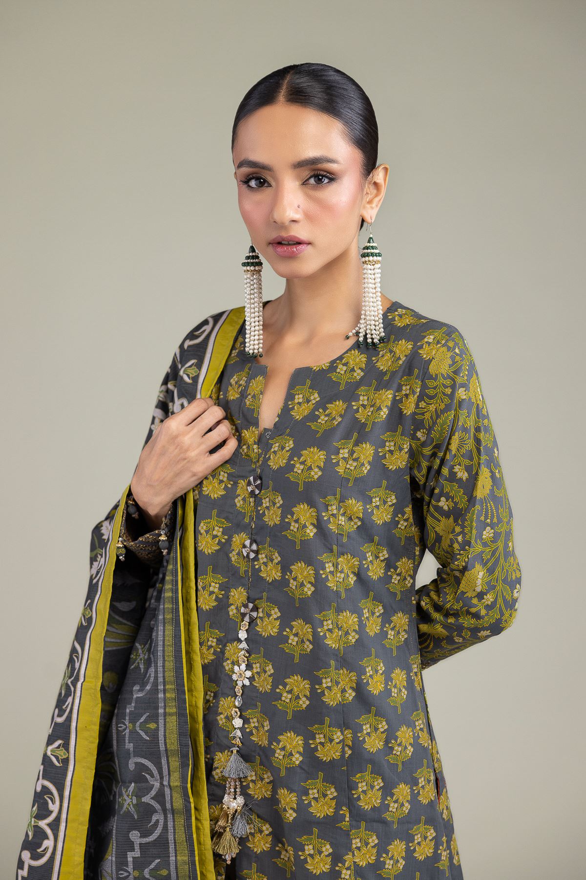 Embroidered Raw Silk 3-Piece Silk Set - 1-26-206-A-D1-VG