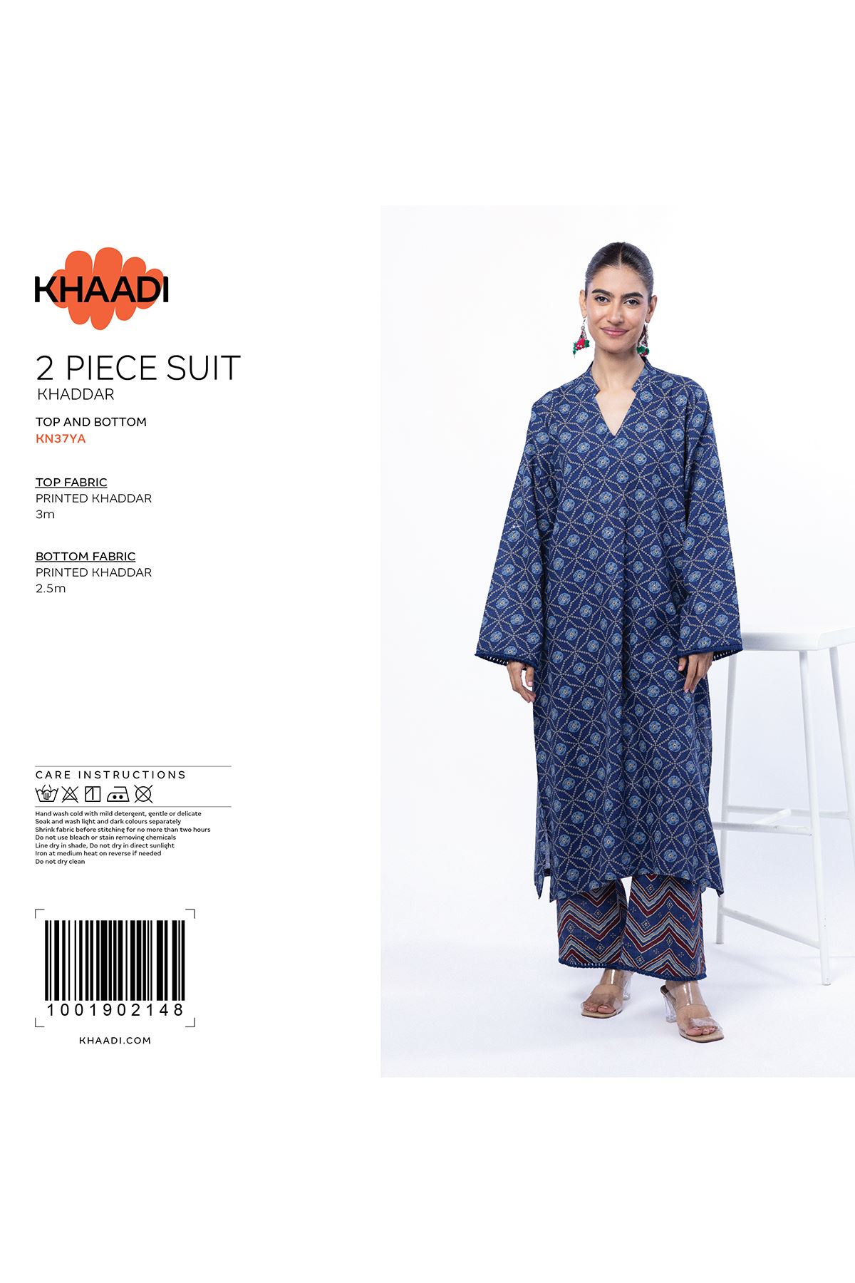 Printed Khaddar Fabrics 2 Piece | Top and Bottom - 1001906990