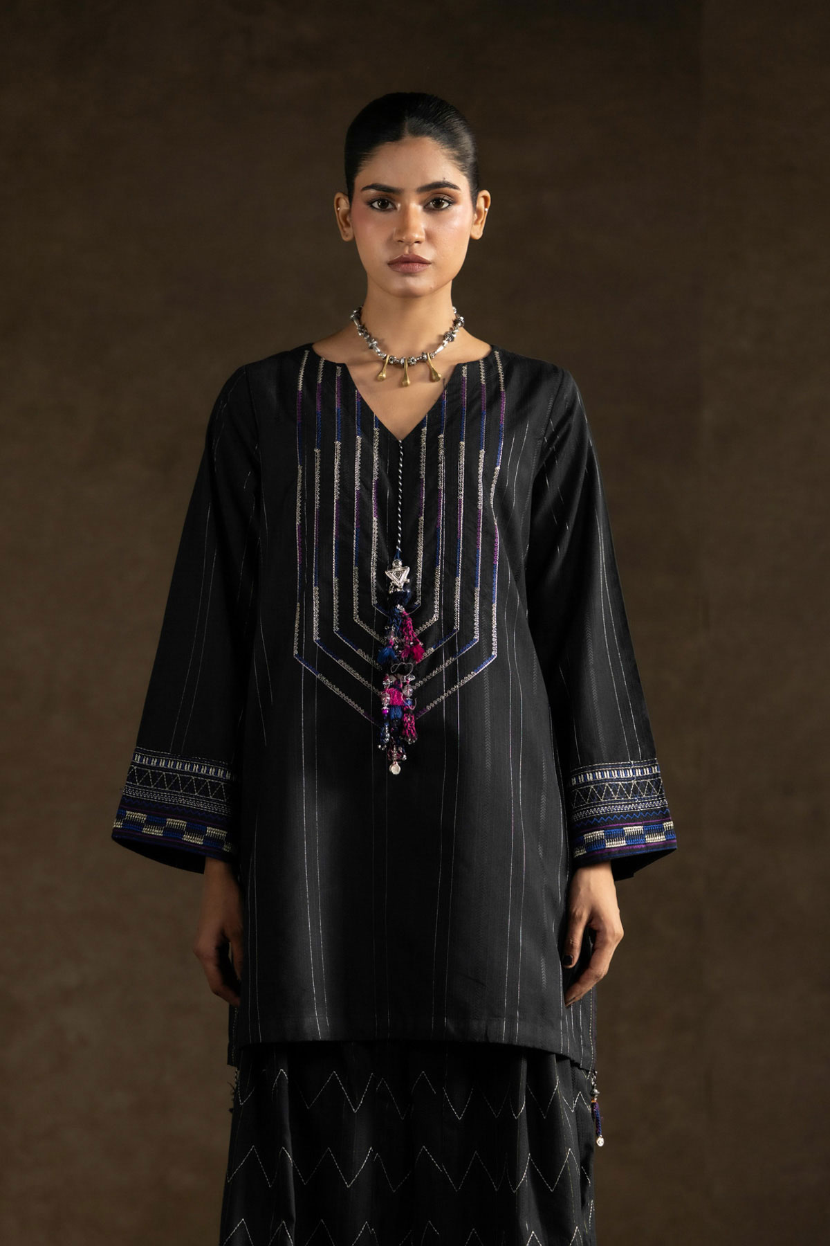 Yarn Dyed Embroidered Handwoven Kurta - 2-26-308-A-G1-VG
