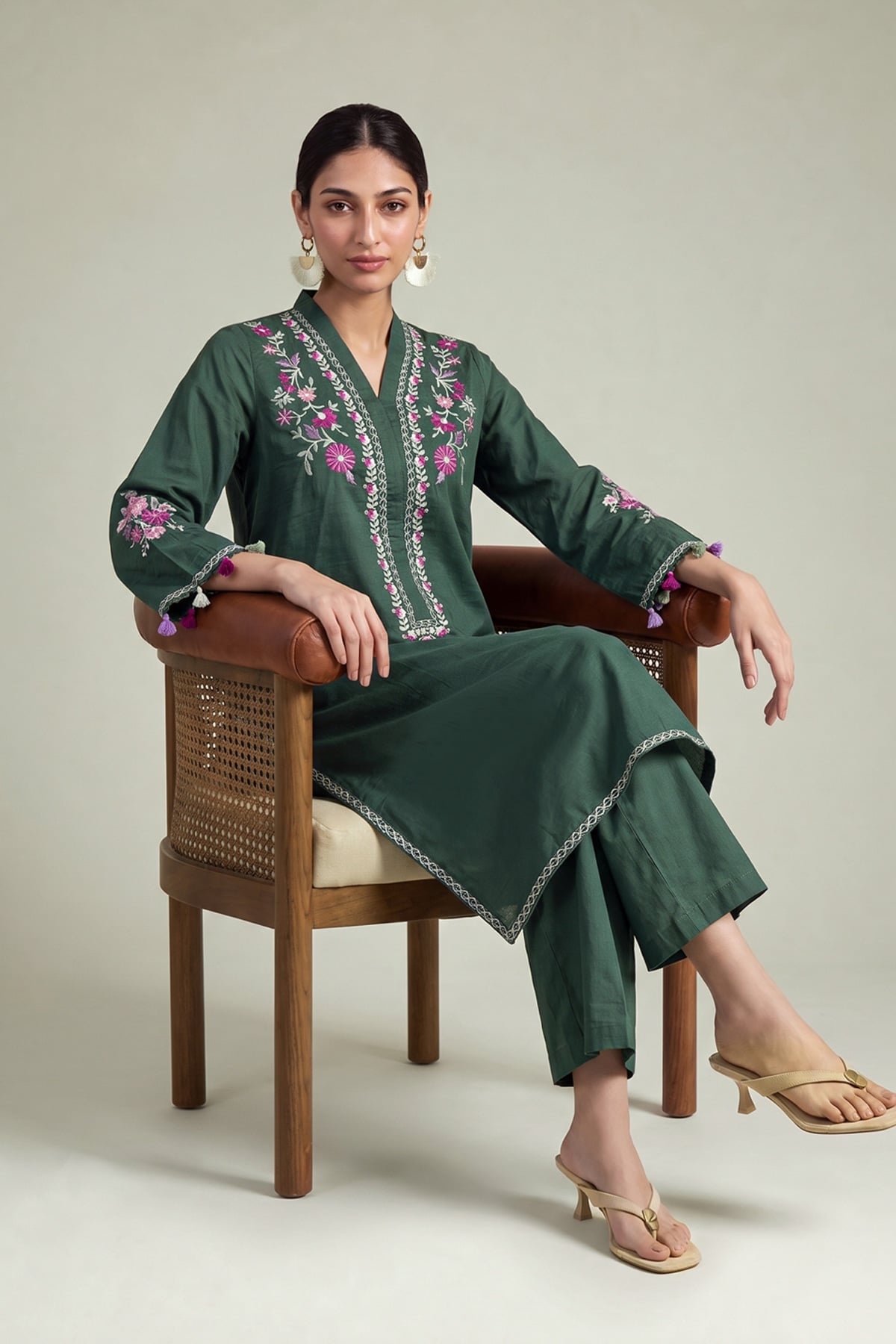 Embroidered Cambric Long Green Kurta - 1-26-250-B-H1-VG