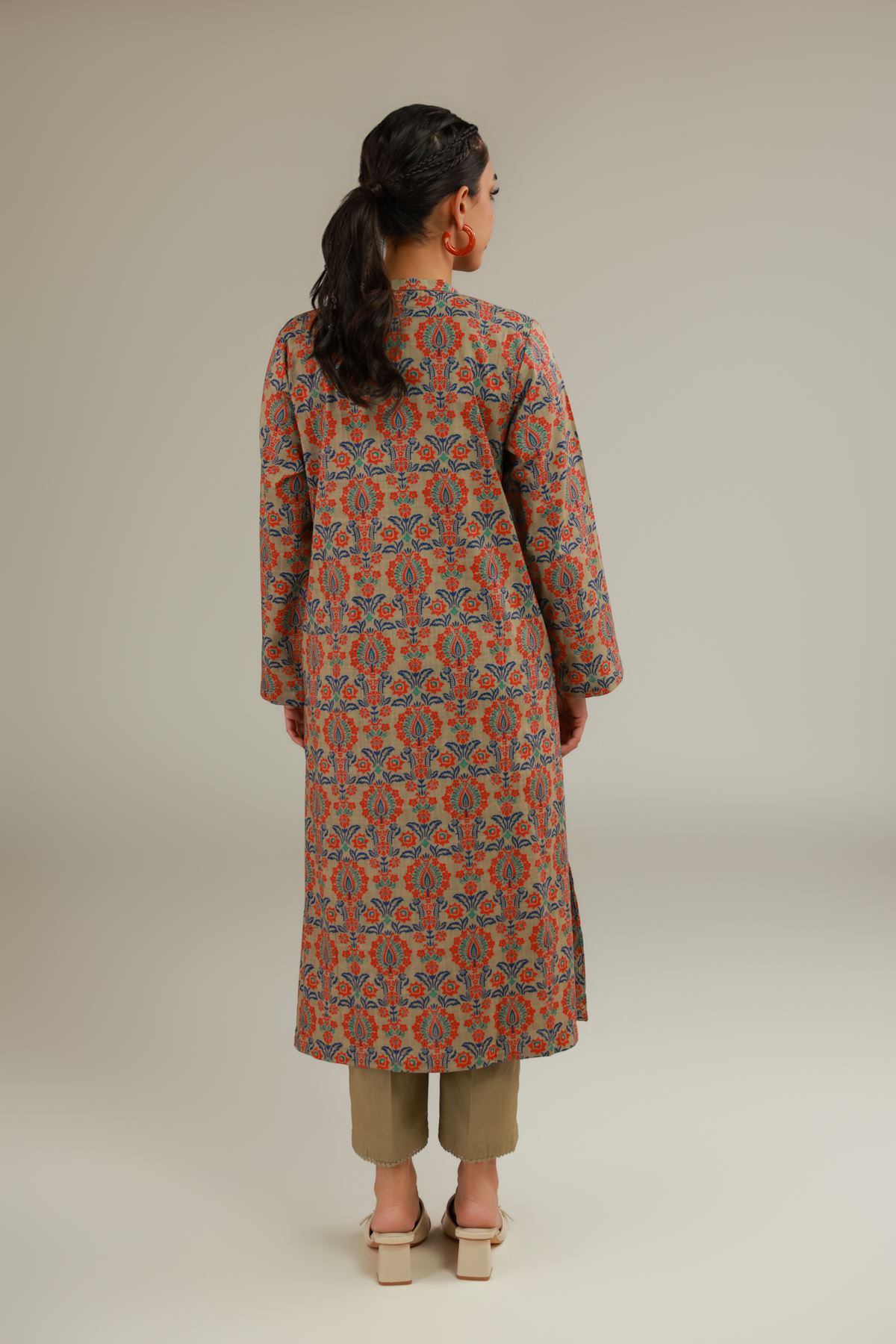 Printed Textured Cotton Mughal Motif Kurta - 1-26-108-A-F-VG
