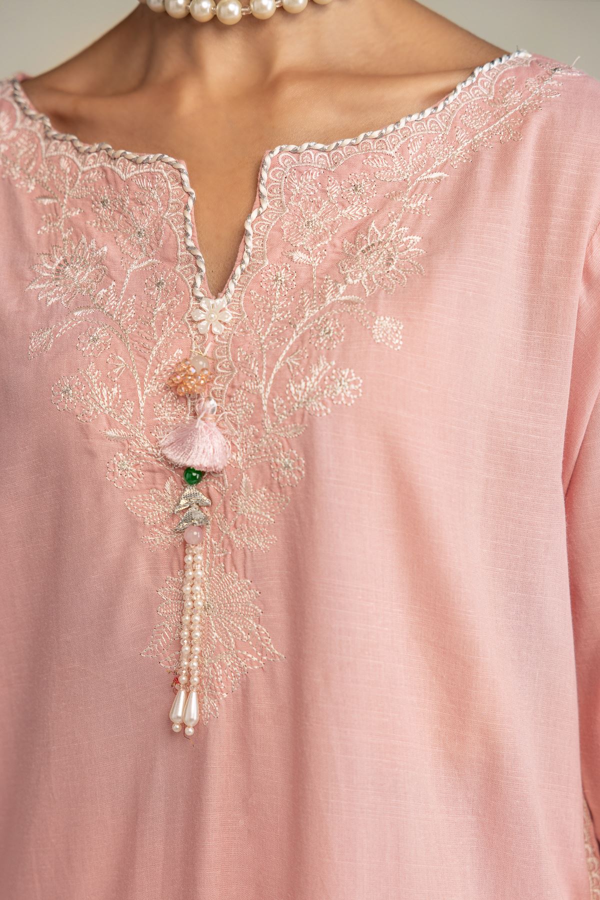 Embroidered Raw Silk Pink Silk Kurta - 2-26-306-A-D1-VG
