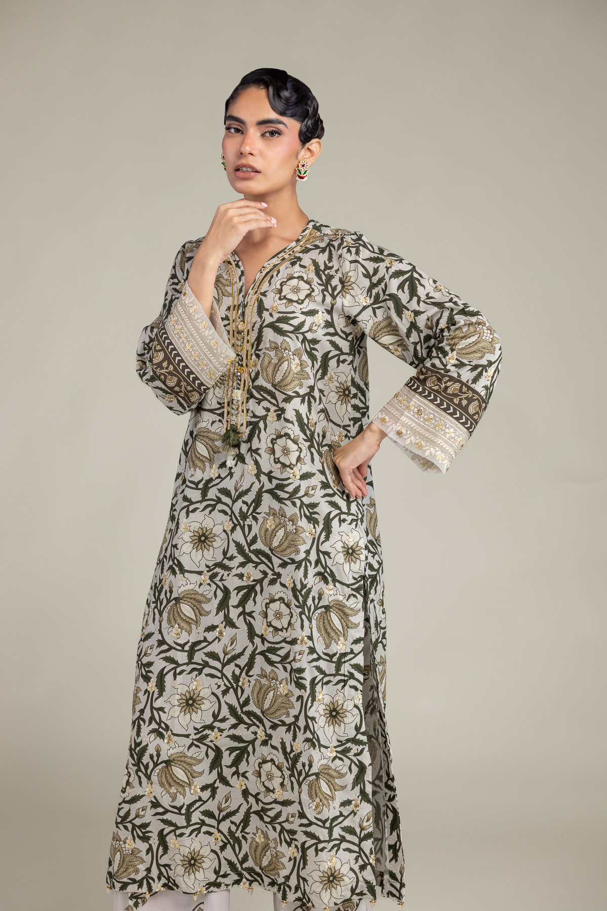 Embroidered Raw Silk Floral Silk Kurta - A22-26-214FH1-VG