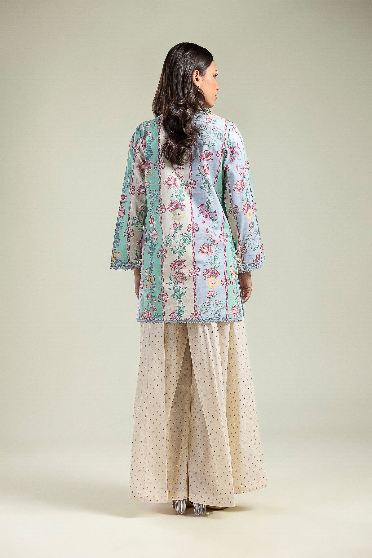 Printed Cambric Floral V-Neck Kurta - 1-26-208-A-F1-VG