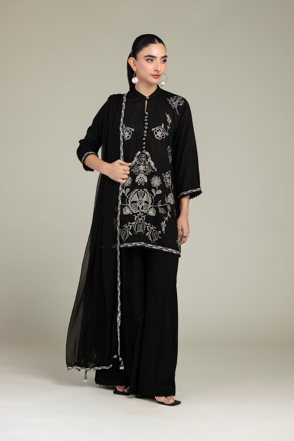 Embroidered Chiffon Black Chiffon Dupatta - 1-26-309-B-D1-VG