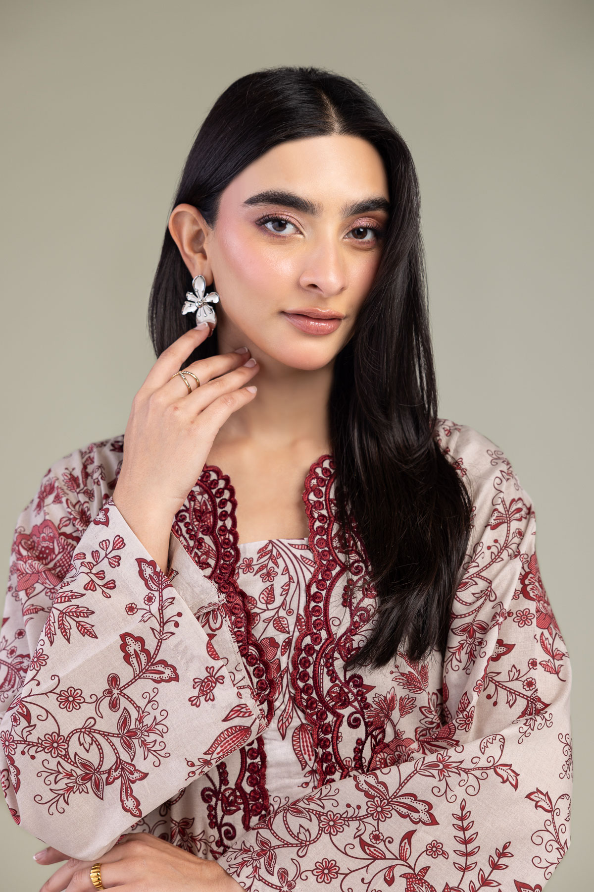 Embroidered Cambric Pink Floral Kurta - 8-26-303-A-C1-VG
