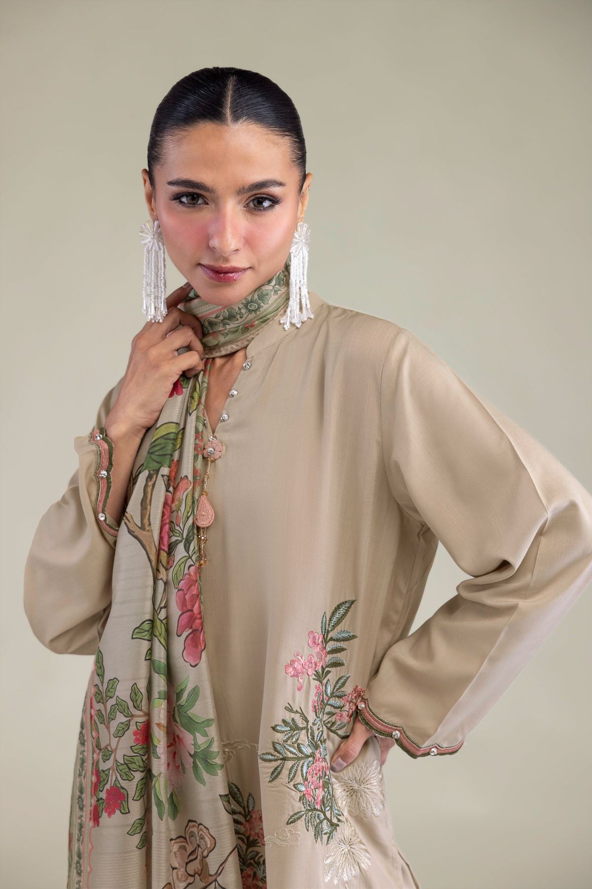 Embroidered Polyester Silk Floral Silk Dupatta - 2-26-202-A-C-VG