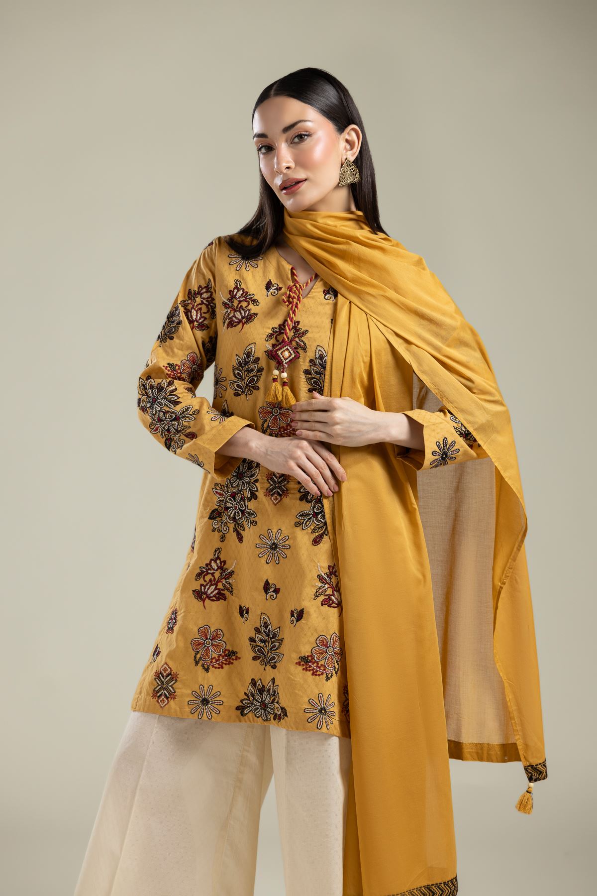 Embroidered Lawn Lawn Tassel Dupatta - 1-26-134-C-G-VG