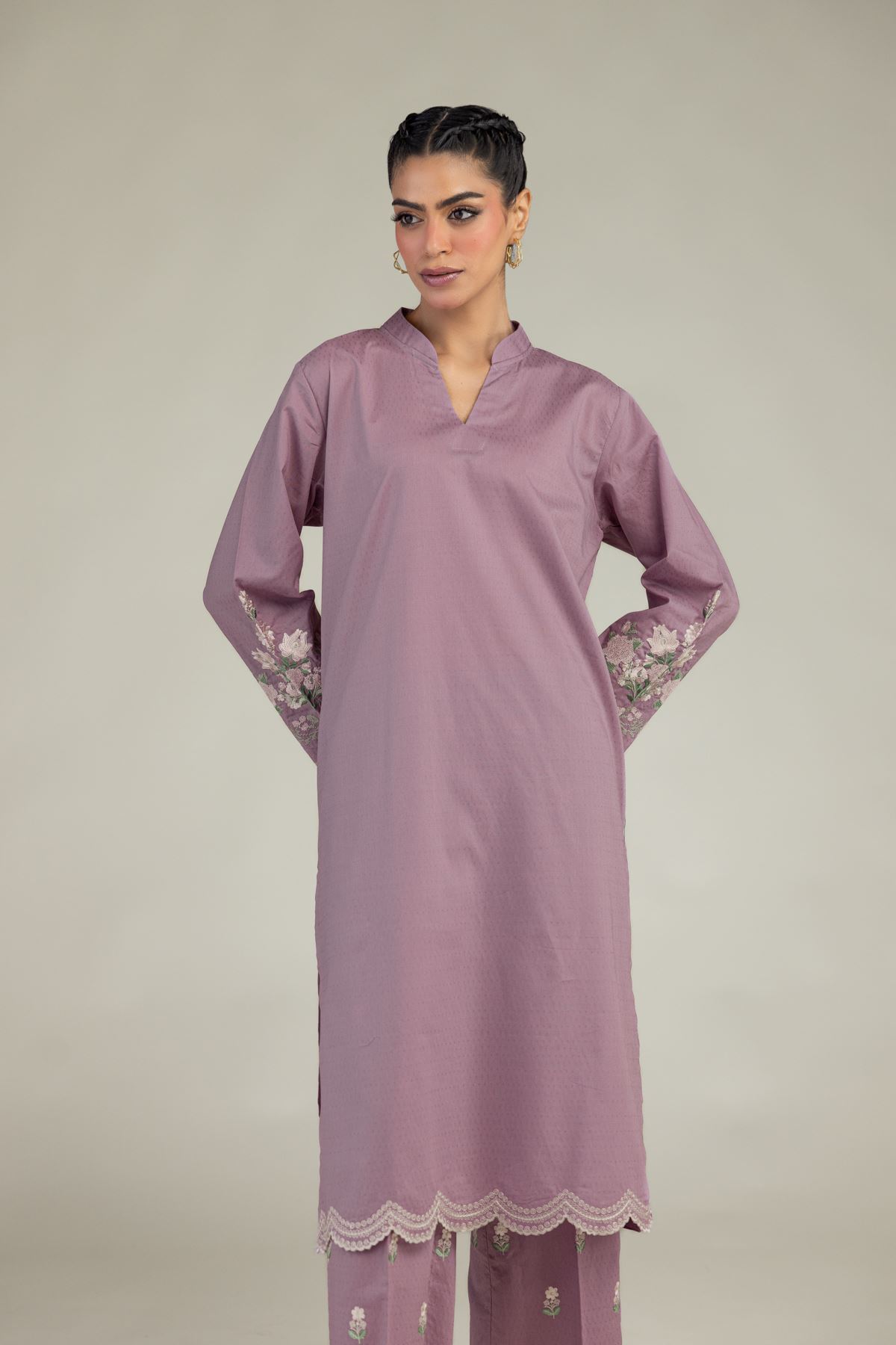 Embroidered Cotton Dobby Floral Cotton Kurta - 25-10-12E5-04TB-VG