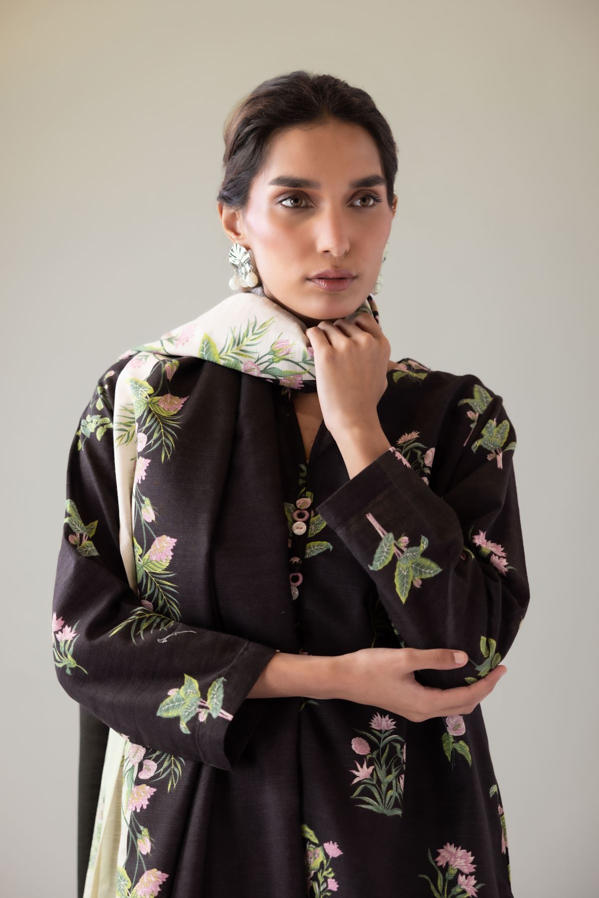 Printed Textured Cotton Dupatta - EST23265TB-VG