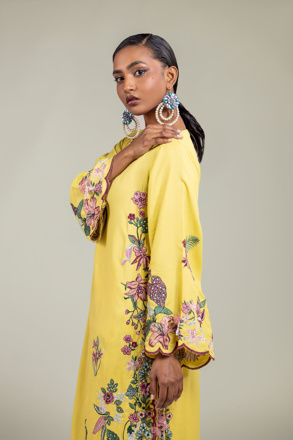 Raw Silk Floral Silk Kurta - 1-26-137-A-C-VG