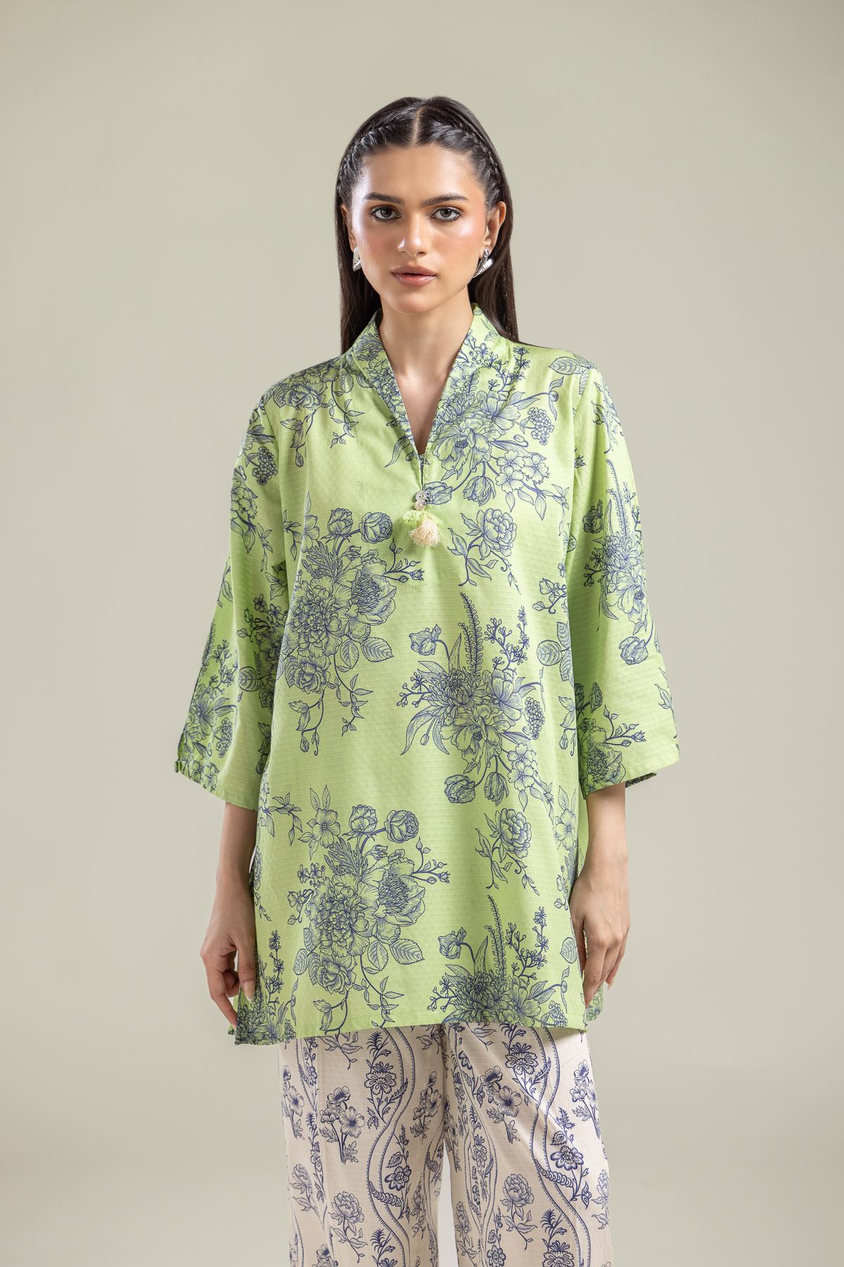 Printed Cotton Dobby Green Floral Kurta - 1-26-204-A-H1-VG