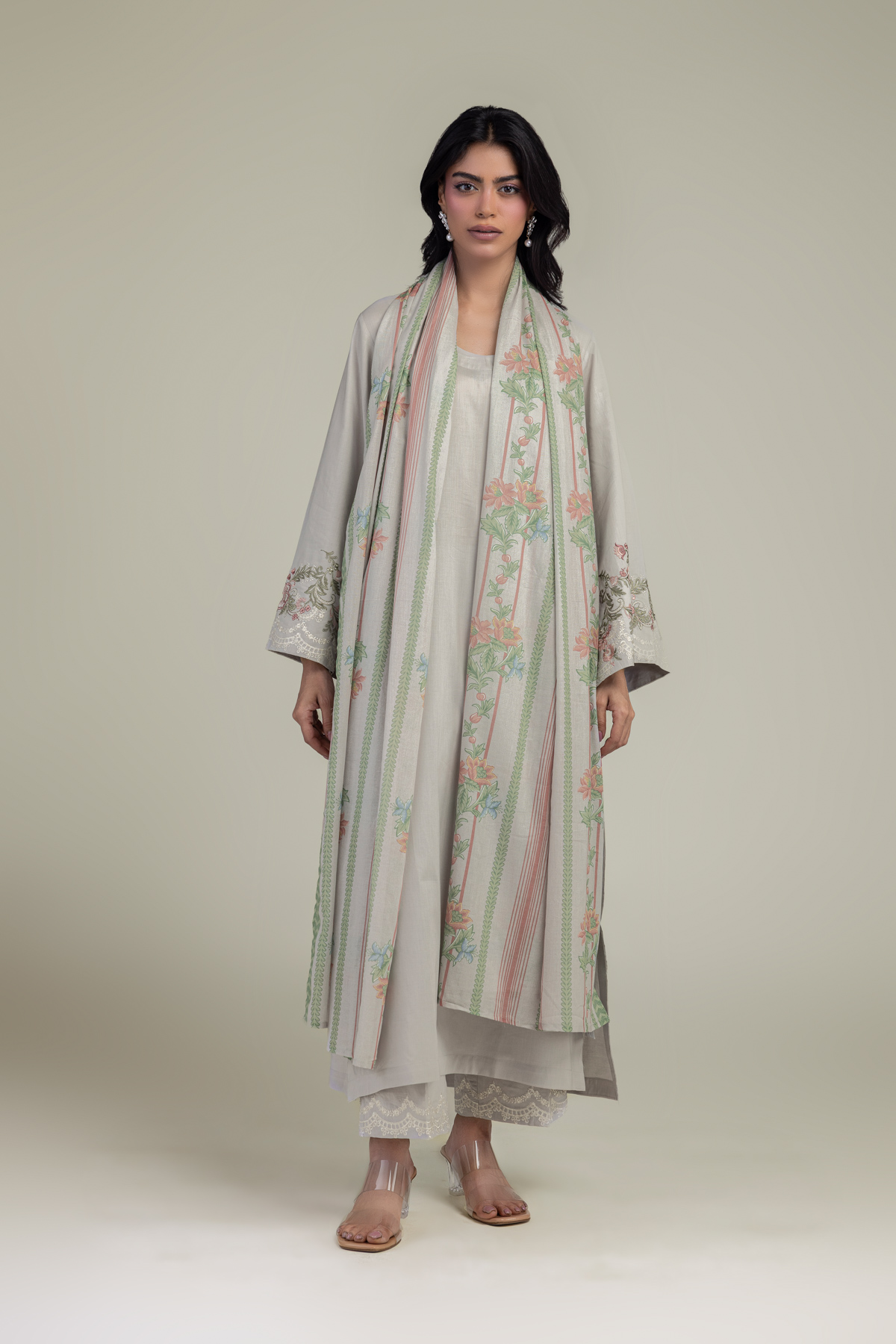 Embroidered Lawn Floral Cambric Dupatta - 1-26-102-A-F-VG