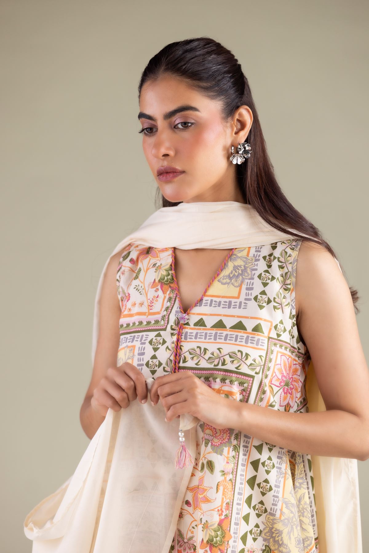 Printed Lawn Summer Solid Dupatta - 1-26-127-A-B-VG
