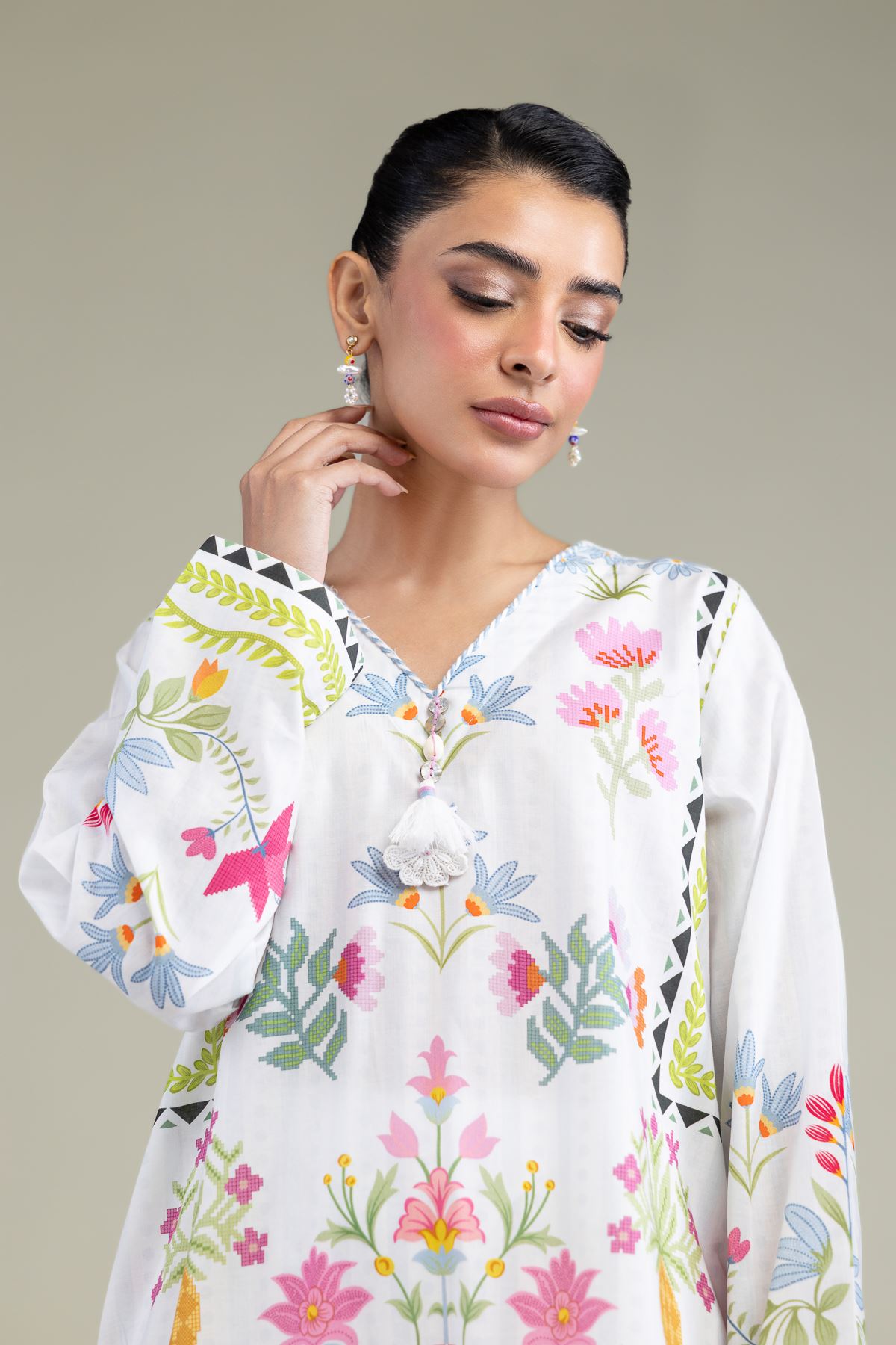 Printed Cambric Floral Cambric Kurta - 25-09-12E2-01TB-VG