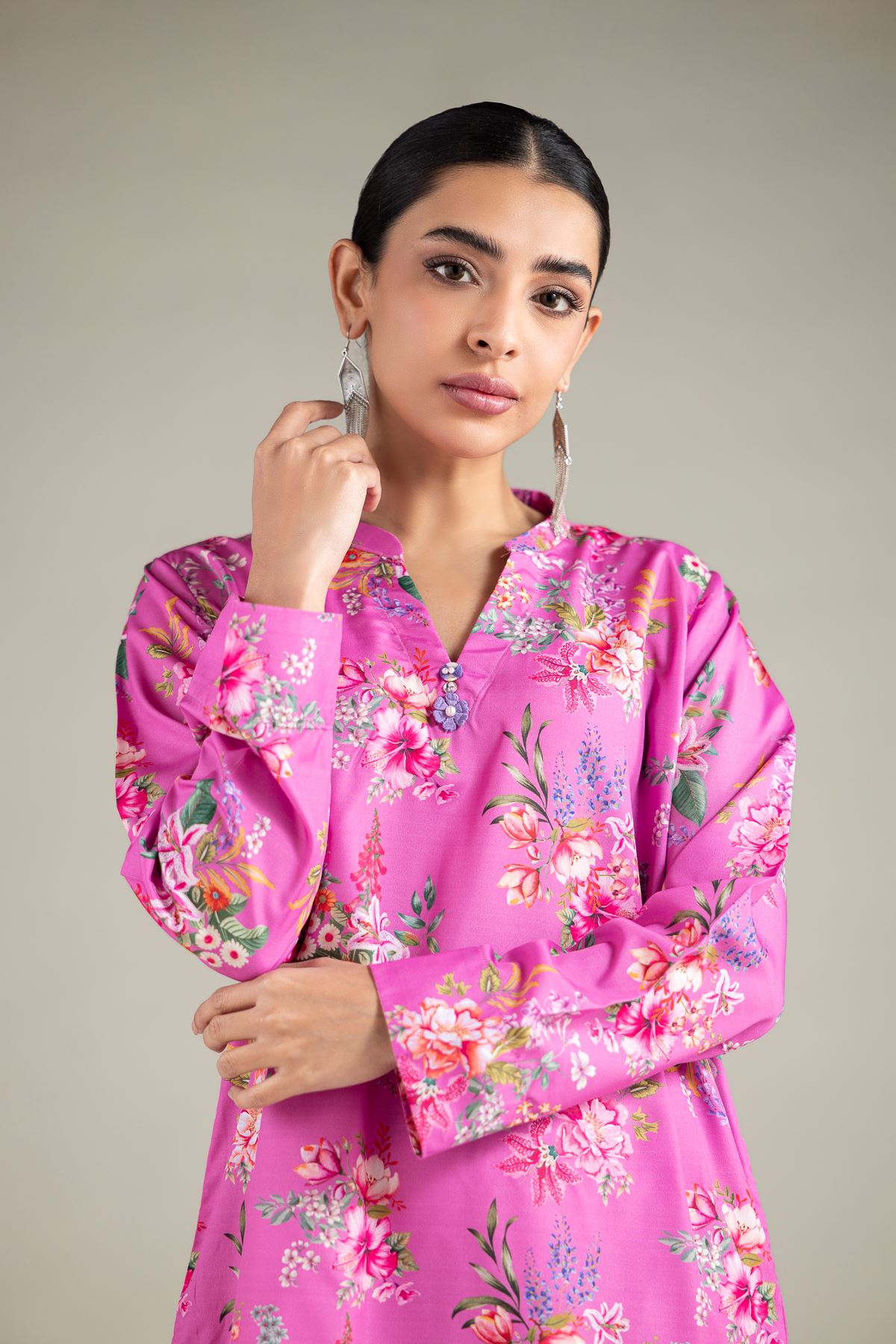 Printed Polyester Silk Kurta - 1-26-110-B-A-VG